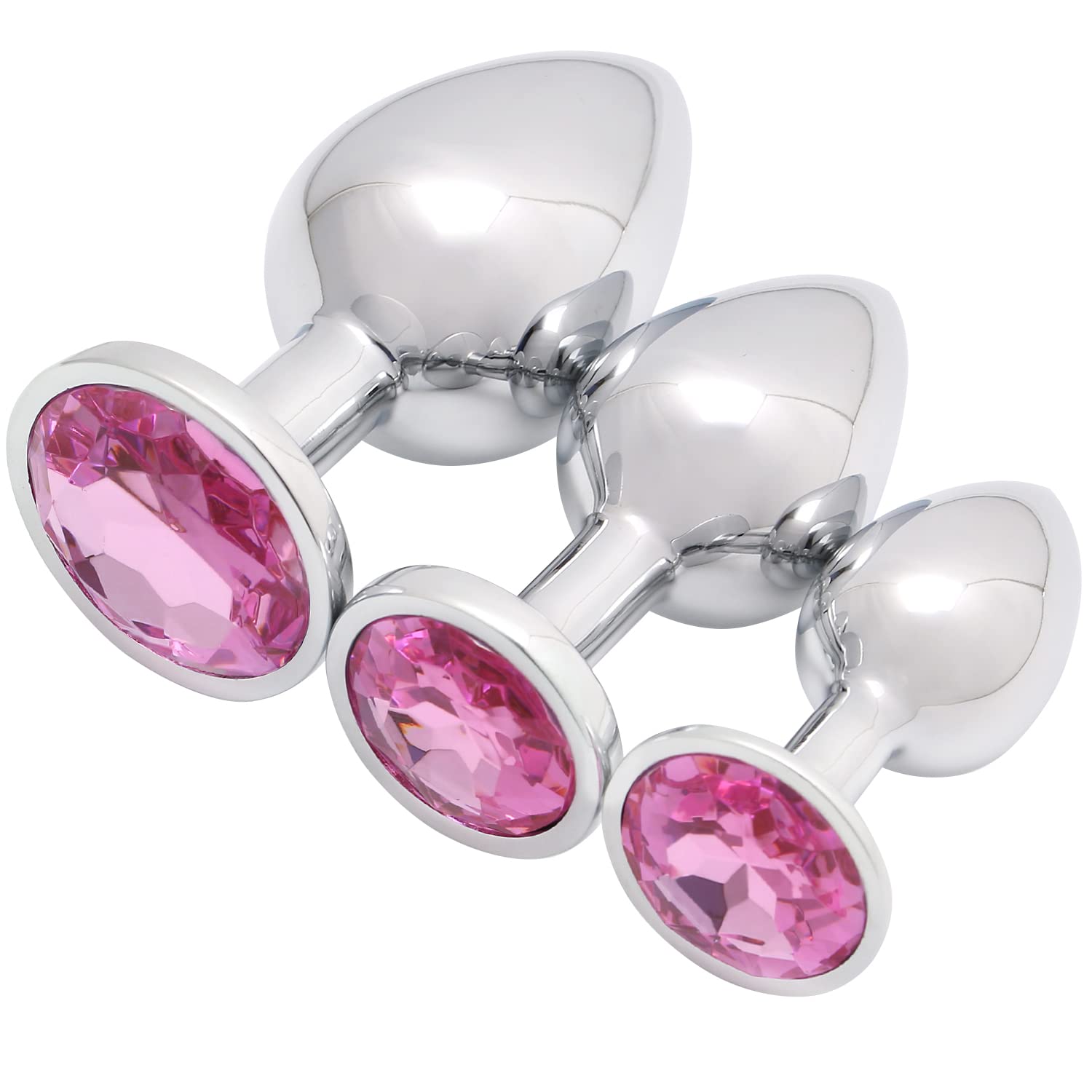 Luxury Jewelry Design Butt Plug Set - 3 Pcs, Stainless Steel, Pink