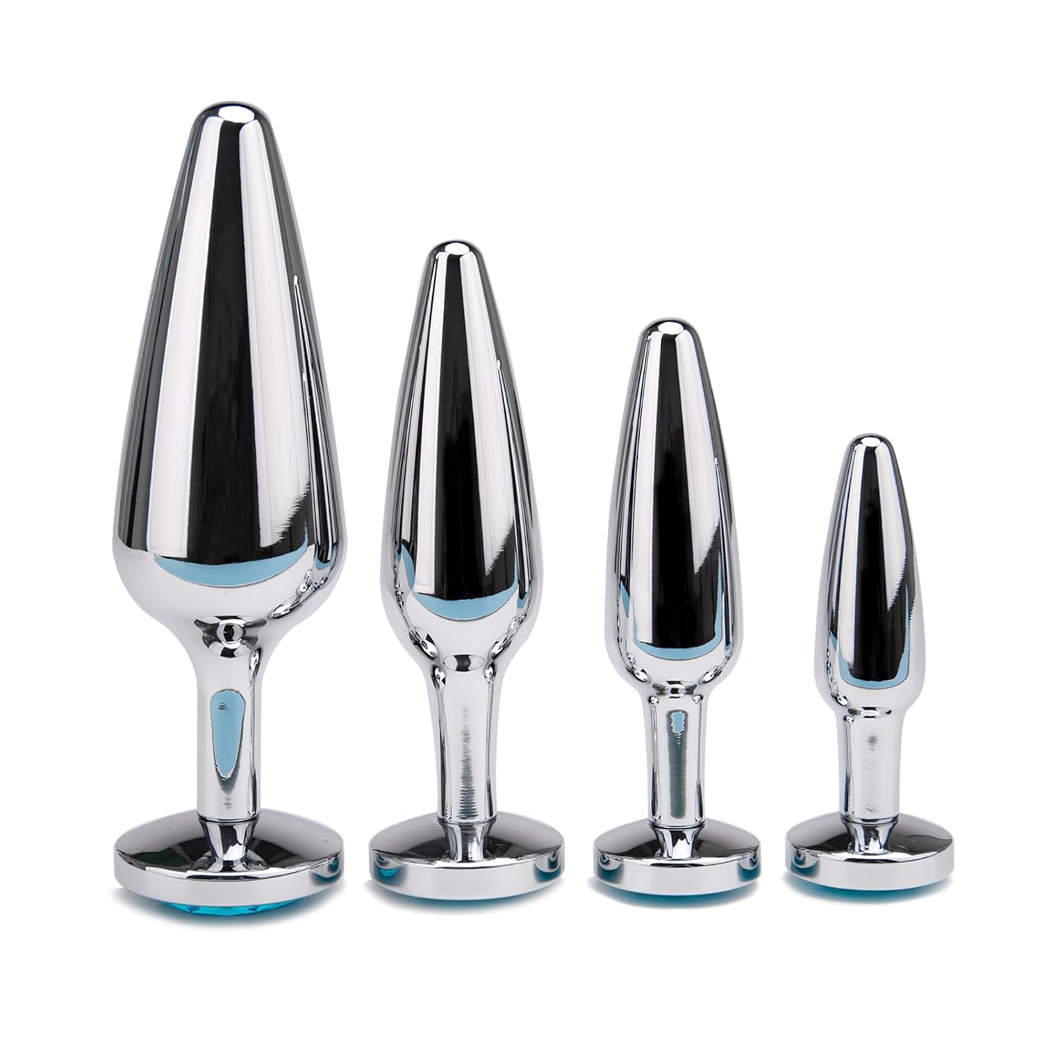 4 Pcs Metal Silvery Butt Plug Set With Pull Ring Adult Sex