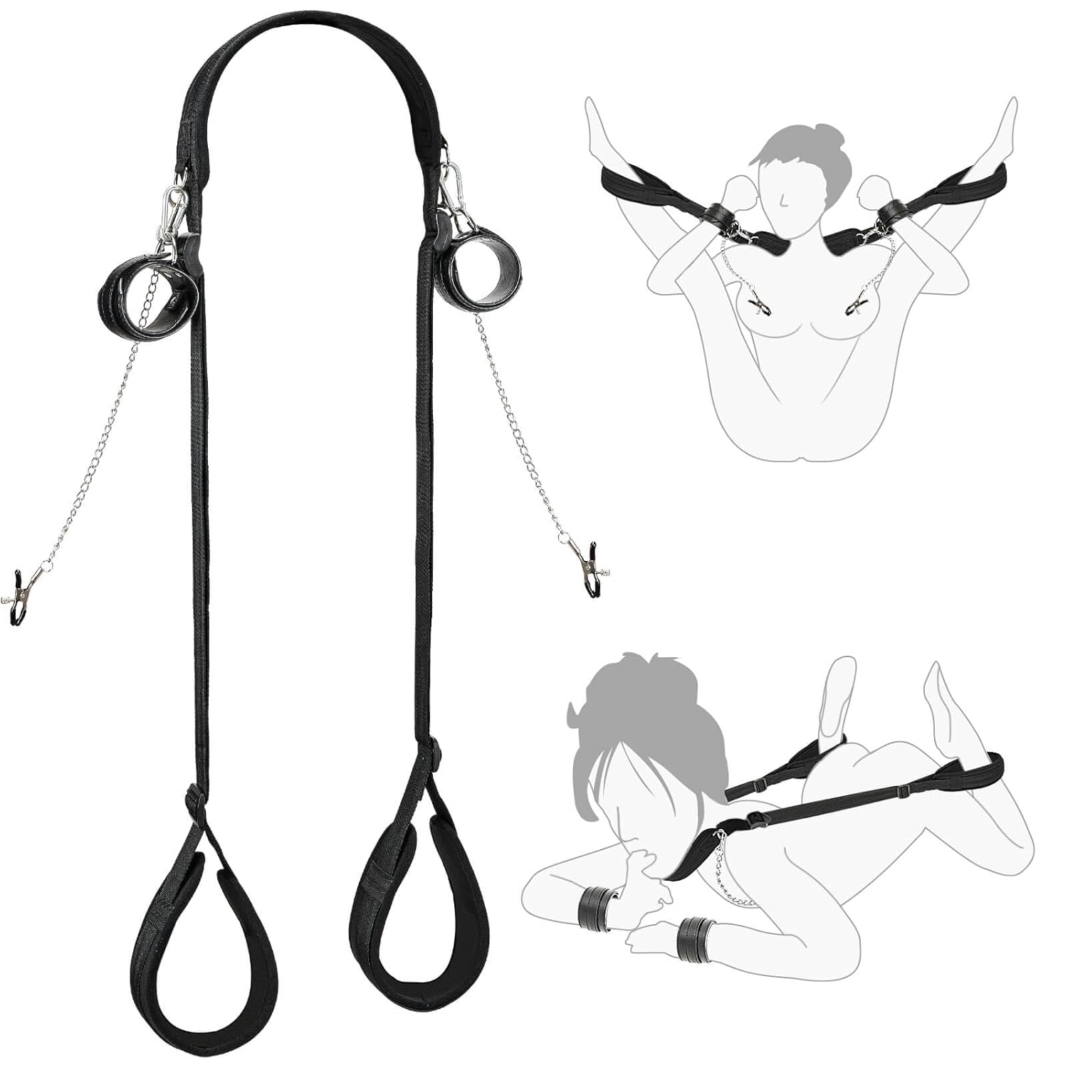 Sex Bondage Bdsm Kit, Wrist Cuffs Bed Restraints Set, Neck-To-Thigh