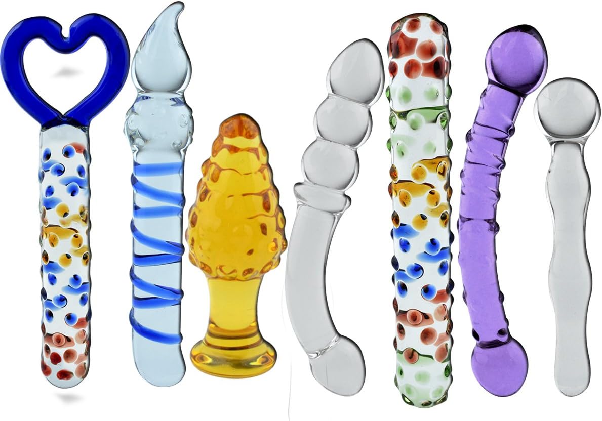 Crystal Glass Anal Plug Set, 7 Unique Designs for G-Spot Pleasure (Style 1)