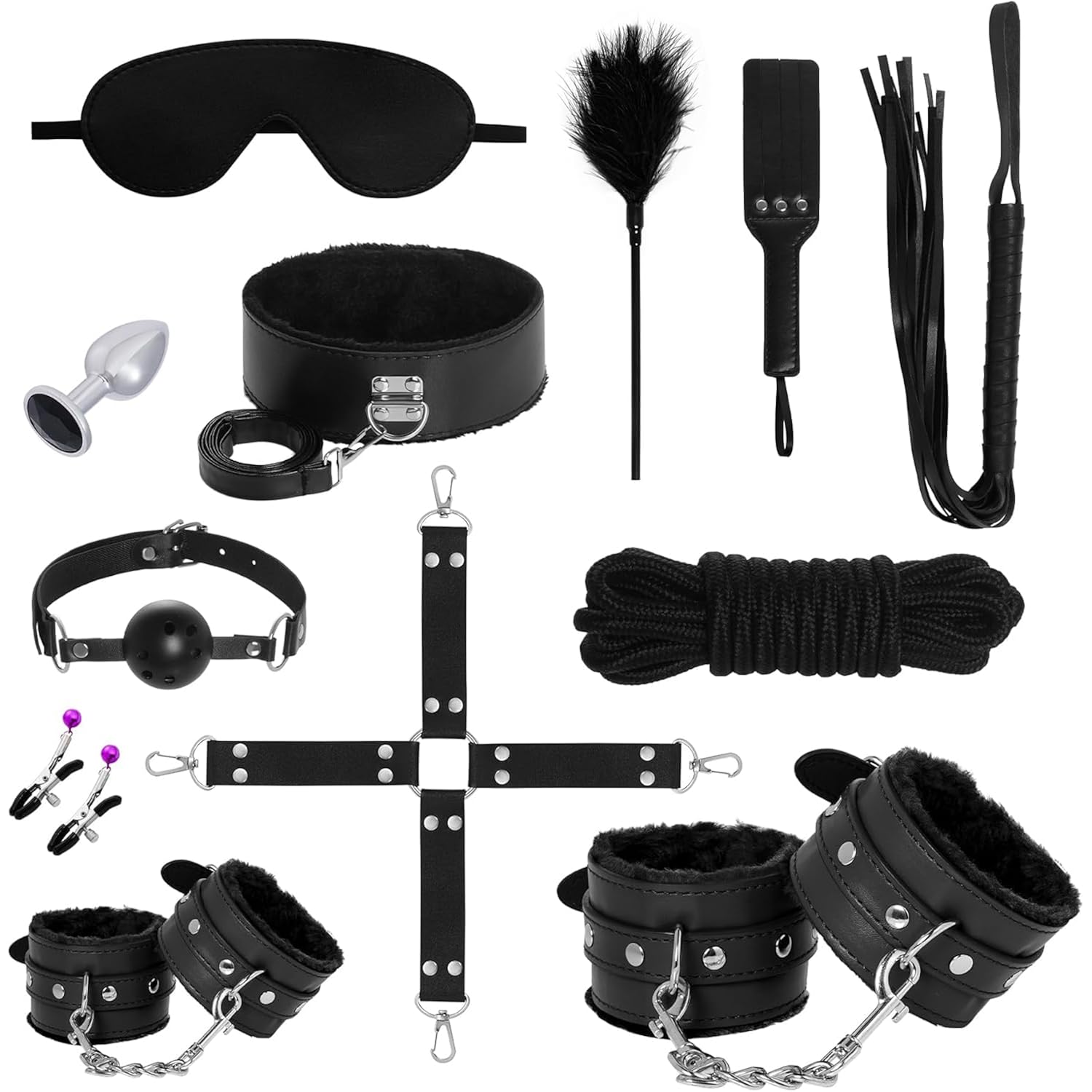 12 Pcs Sex Bondage Bdsm Restraints Kits Fetish Handcuffs Ankle Cuff