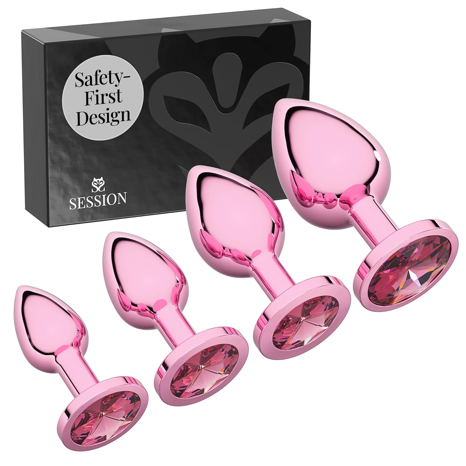 Jewel Butt Plug 4 Piece Set - Extra Small to Large with Wide Base