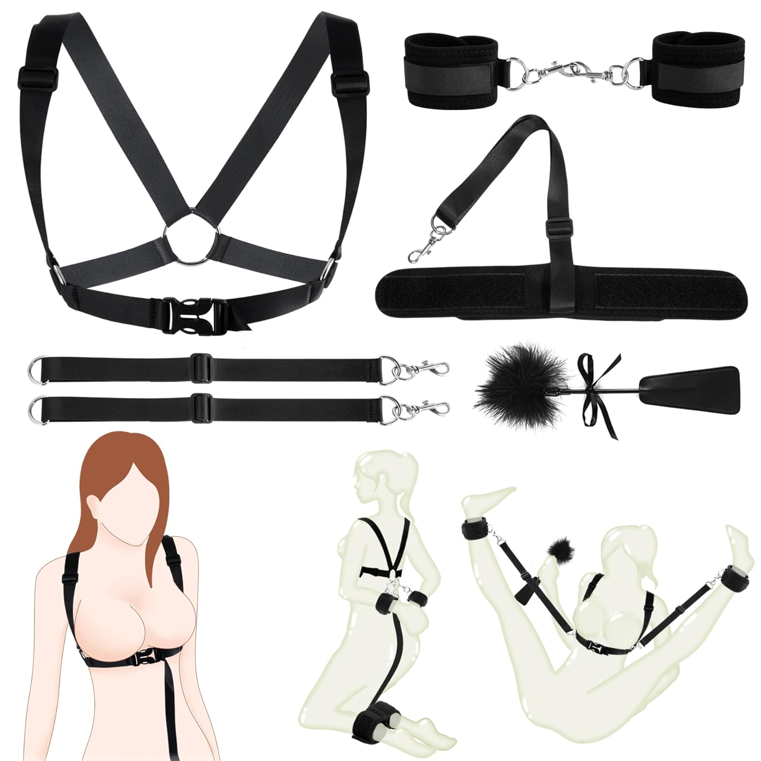 Sex Toys Bondage Restraints Bdsm Kit 7Pcs Sets, Bdsm Toys Adjustable