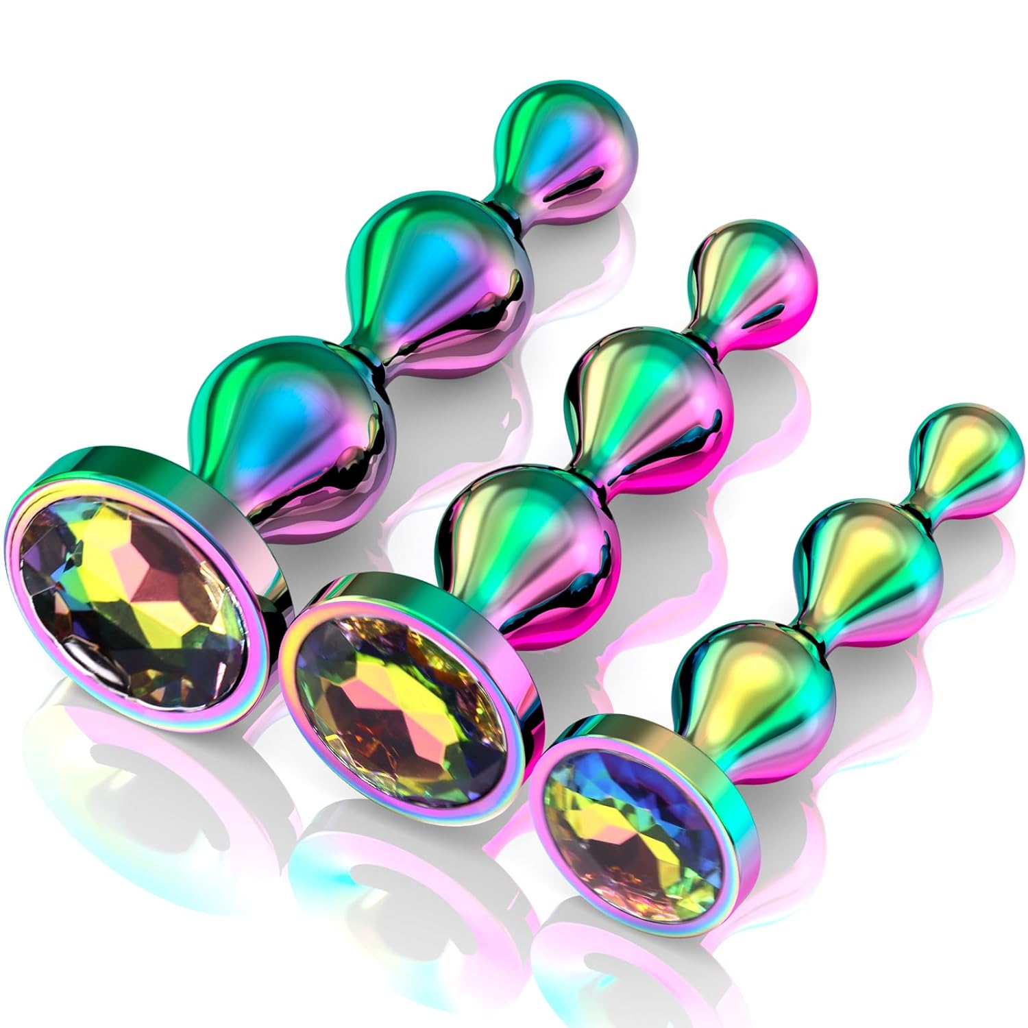 Metal Anal Beads Butt Plug Set - 3 Graduated Stainless Steel Toys