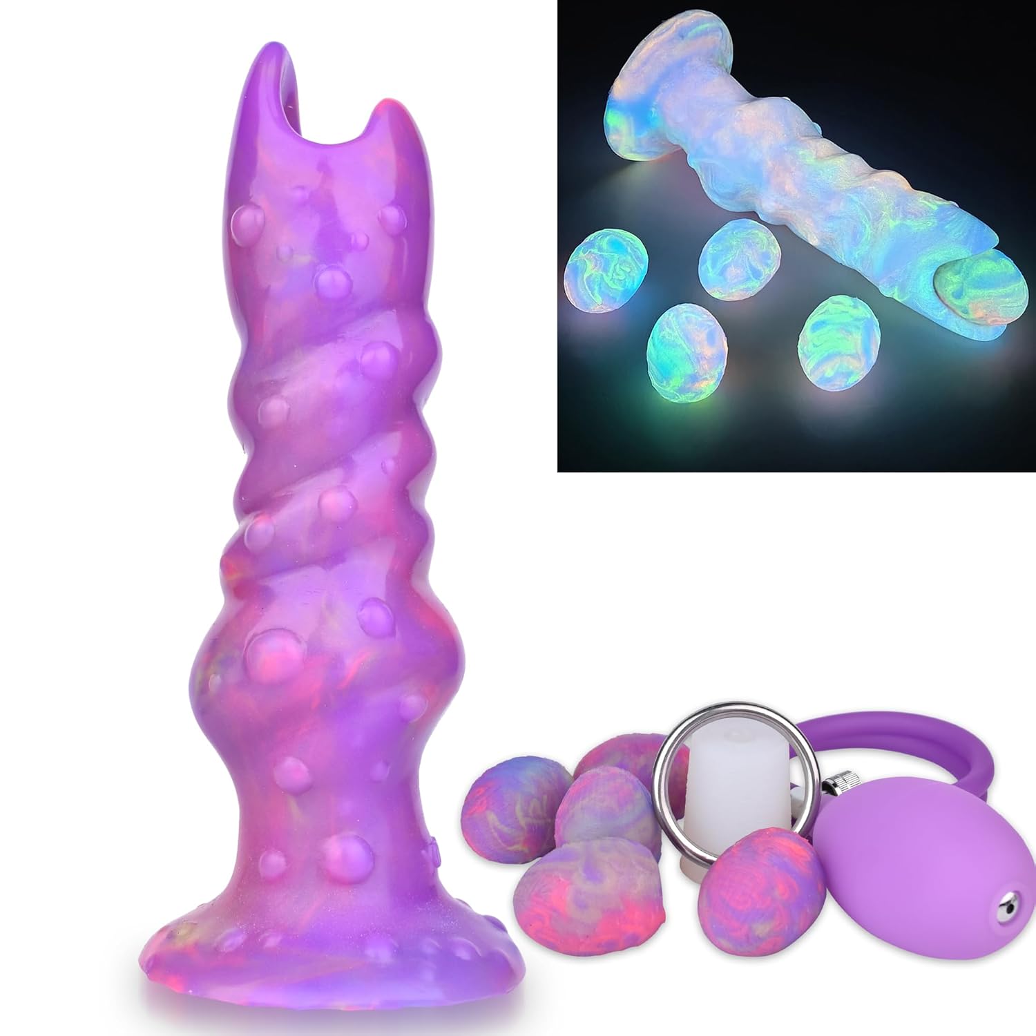 Dog Ovipositor Dildo With 5 Eggs Luminous Dildo, 8Inch Inflatable Pump