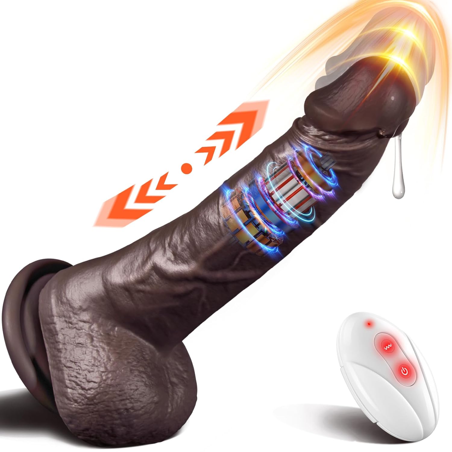 Thrusting Dildo Adult Sex Toys, Heated Black Realistic Dildos
