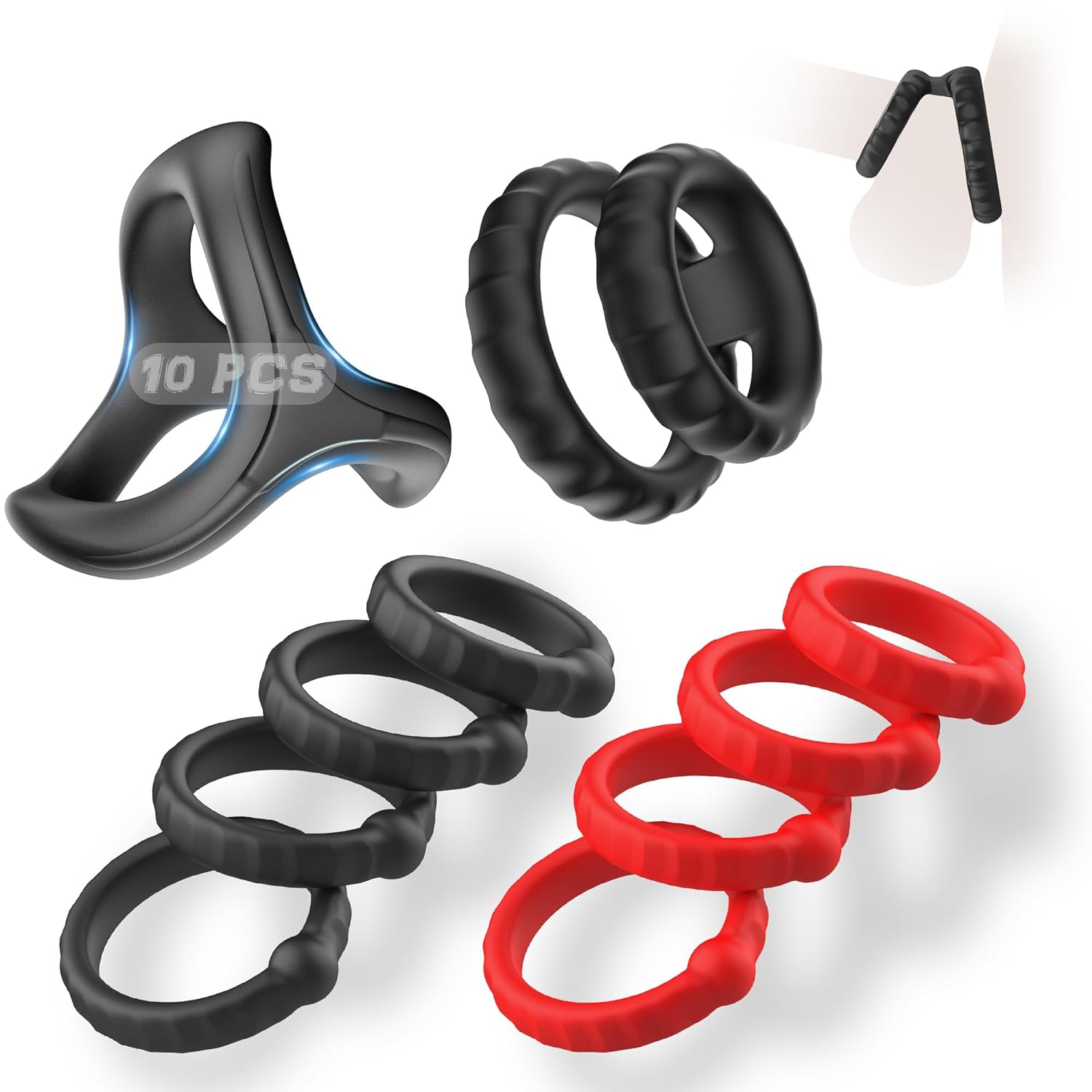 Silicone Penis Ring Set 10 Pcs Soft Stretchy Erection Enhancing Couple