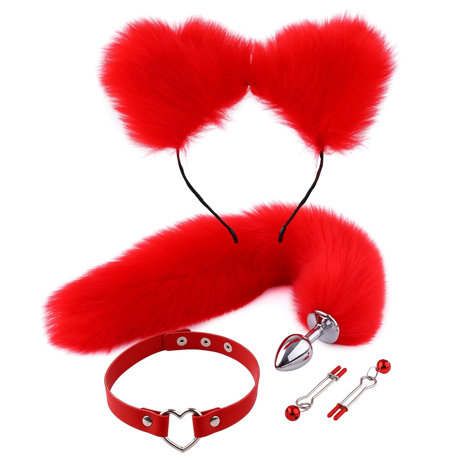 Fox Tail Anal Plug Collar And Nipple Clamps Cat Ears Butt Plug