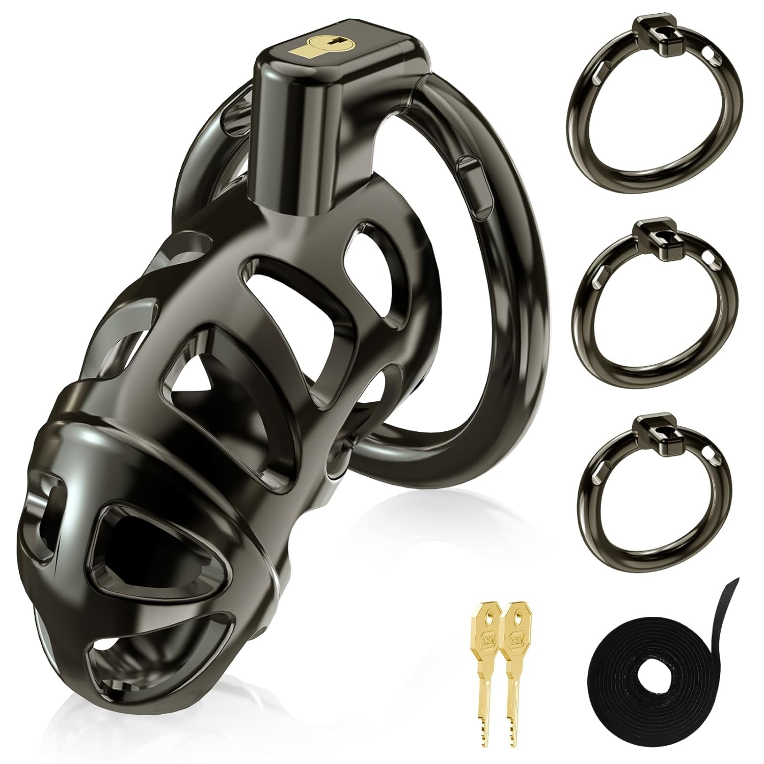 Male Metal Cock Chastity Cage - Large Chastity Device Locked With 3 Ac