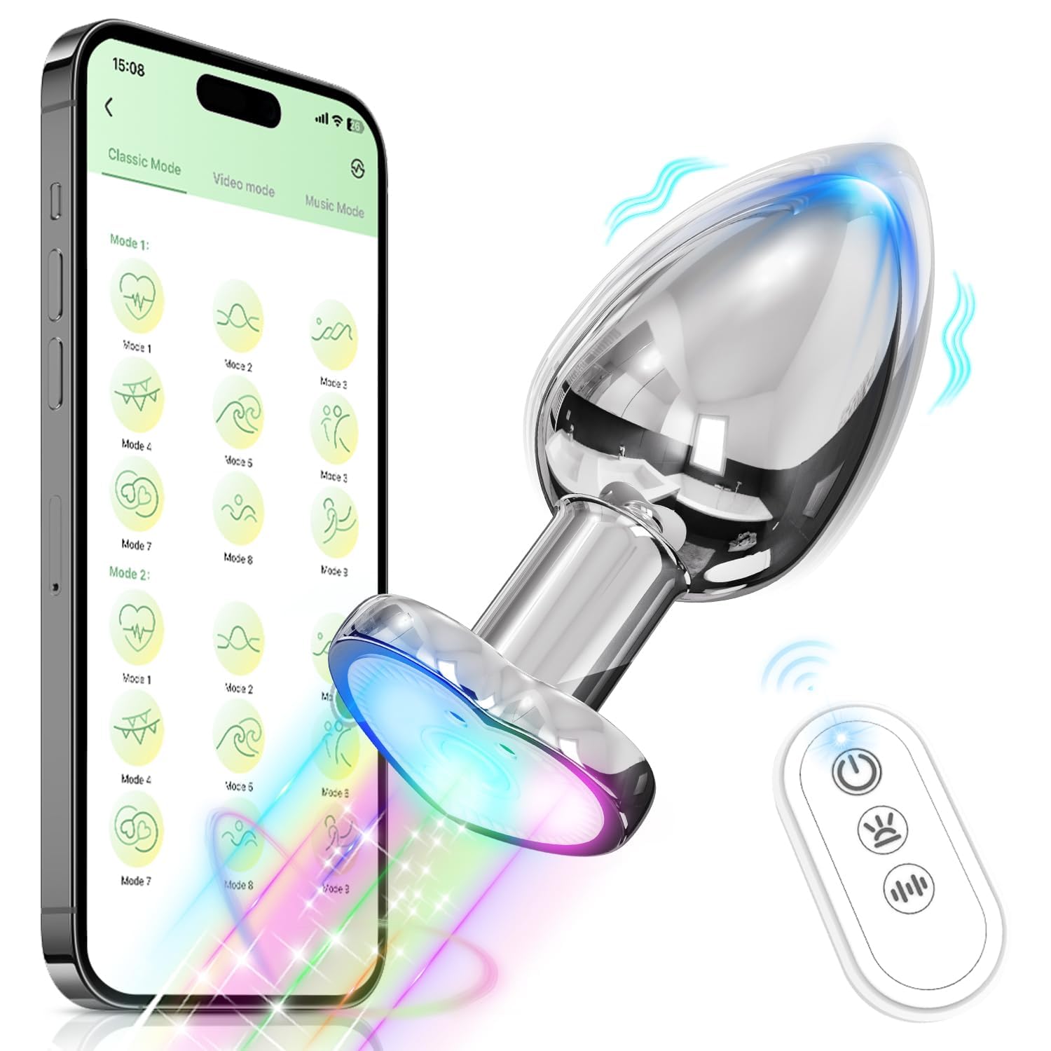 Vibrator Butt Plug, Anal Plug With Flashing Light Base, Anal Sex Toys