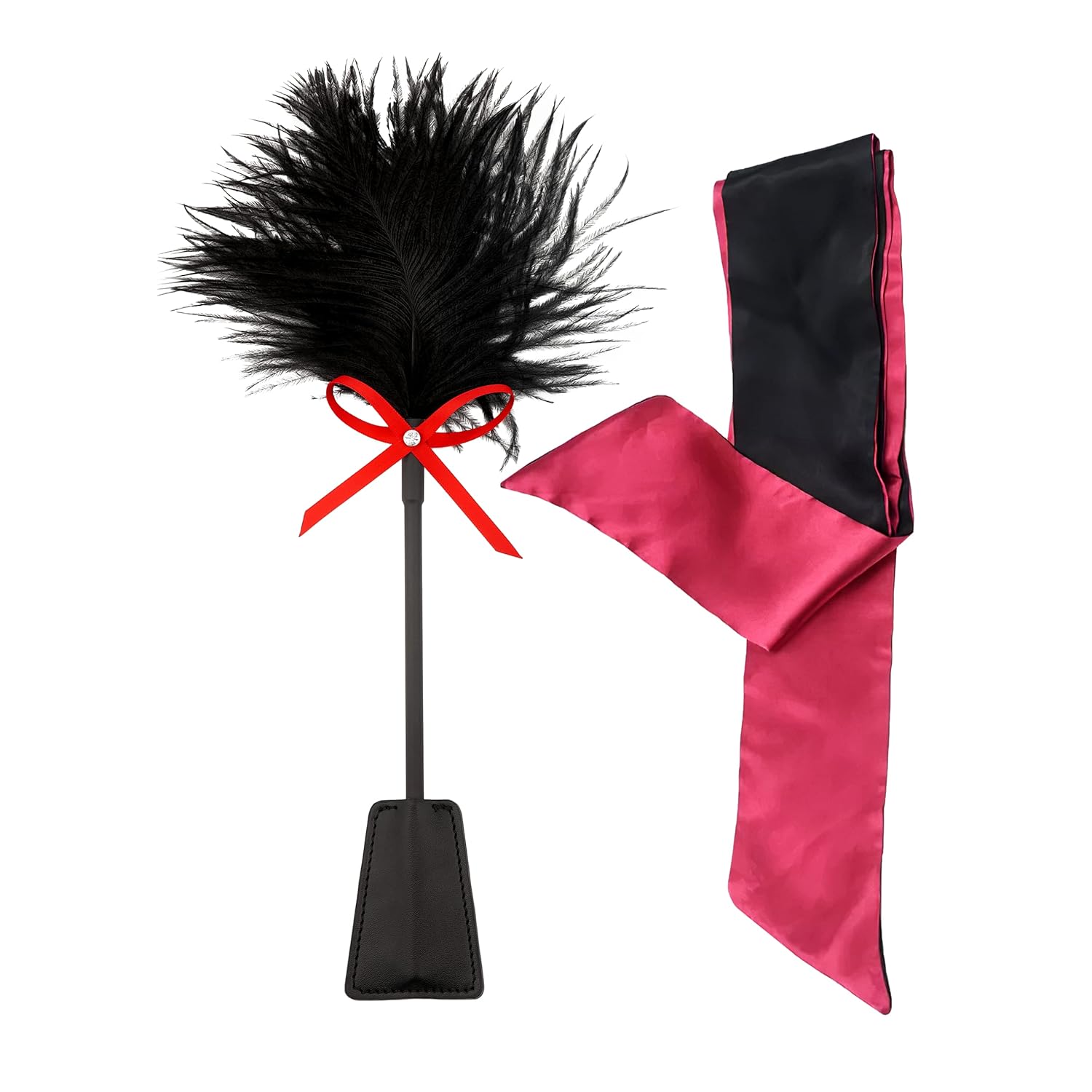 SM Flogger Crop with Feather Tickler & Satin Blindfold BDSM Starter Kit