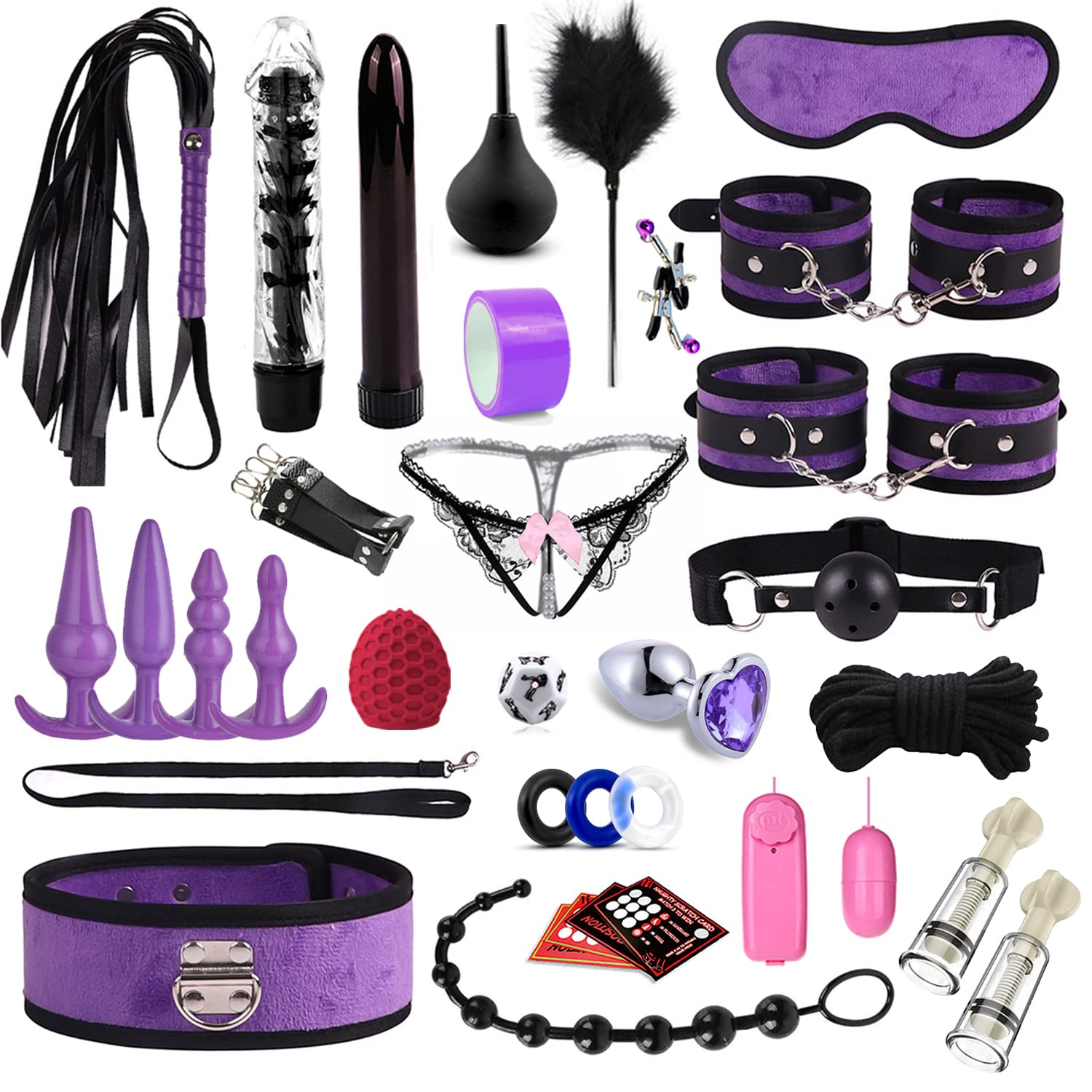 Bdsm Leather Sex Toys Kit,33Pcs Double-Sided Fluff Sex Bondage Sets