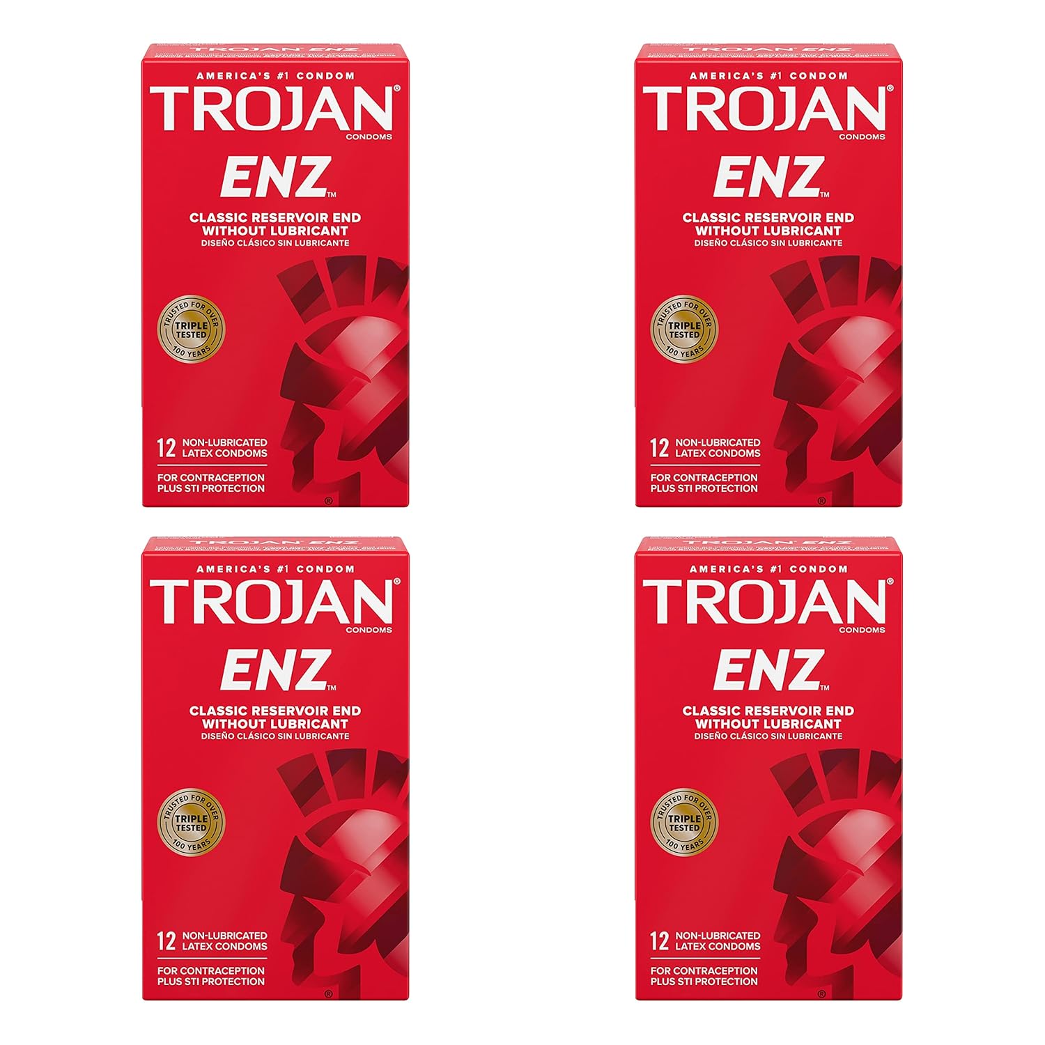 Non-Lubricated Latex Condoms - Enz, 12 Count (Pack of 4)