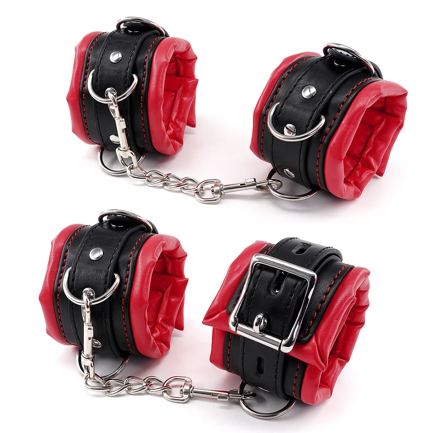 Padded Leather Bondage Handcuffs And Ankle Cuffs Set, Leather Sex Toys