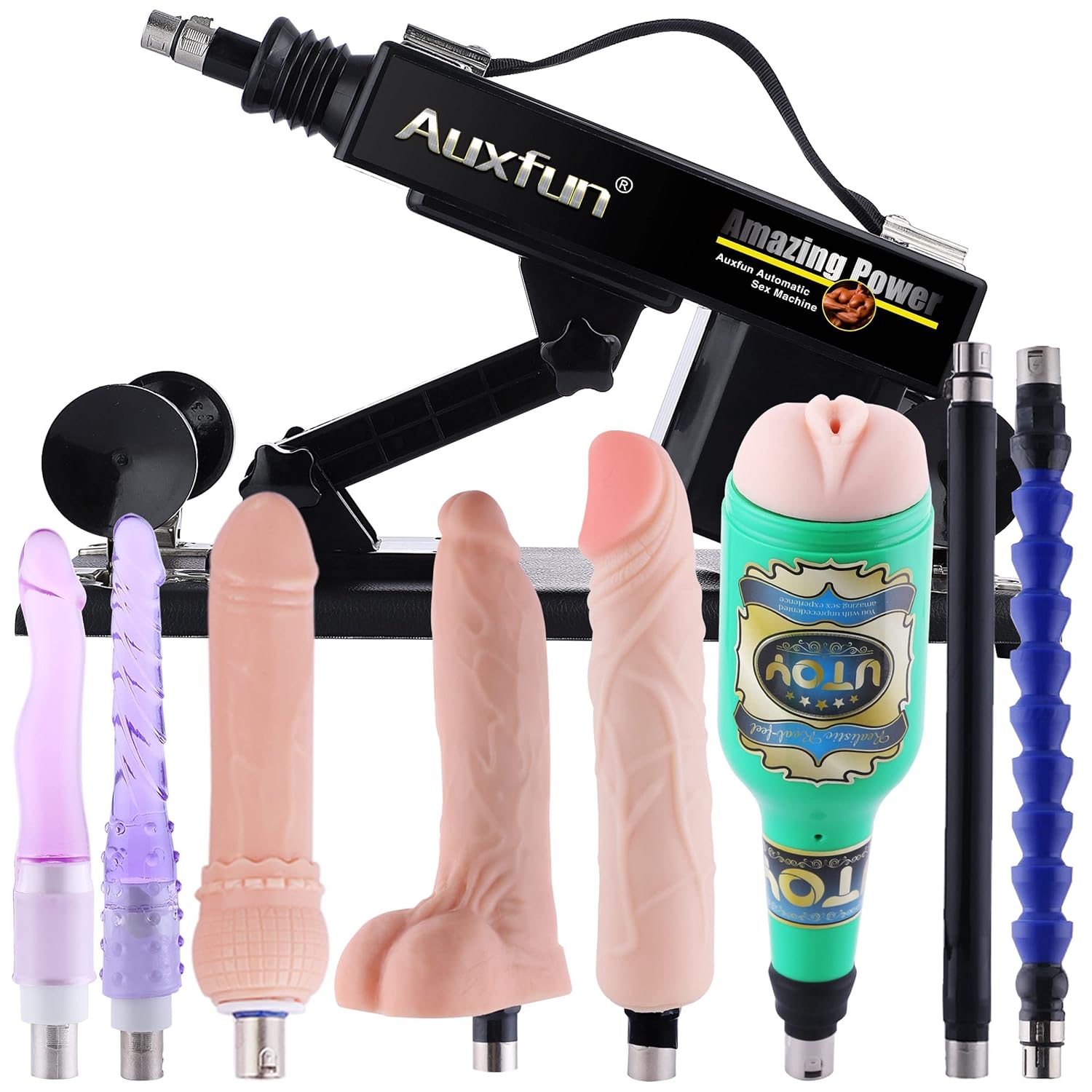 Auxfun Thrusting Sex Machine Realistic Dildos 8 Attachments Adjustable