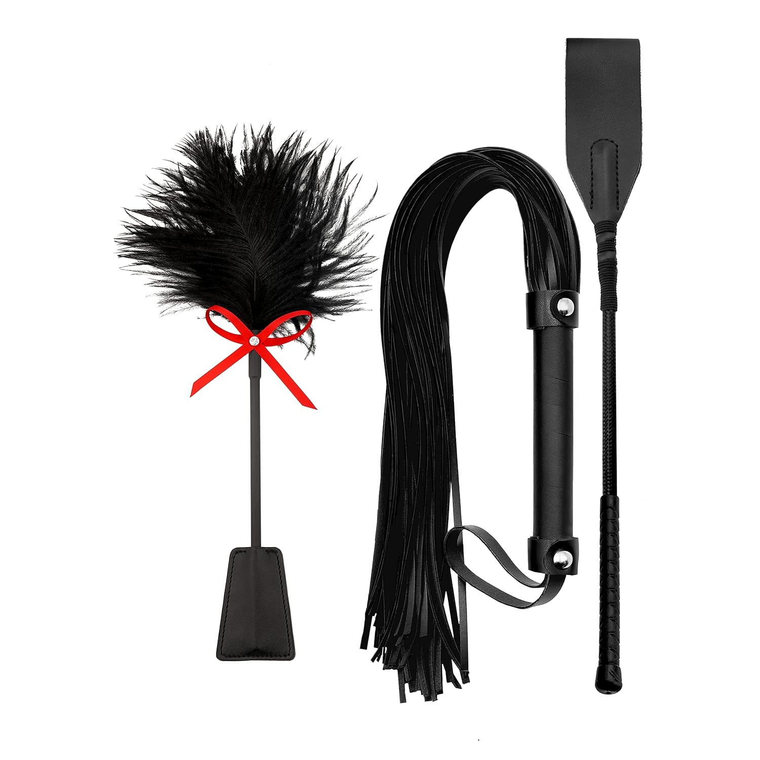 Black Bdsm Flogger Feather Crop & Spanking Paddle Set Adult Play Colle