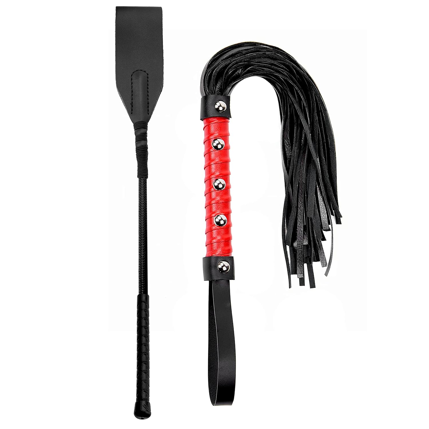 Sex Whip Crop Bdsm Set Black Crop Red Whip Faux Leather Double Slapper