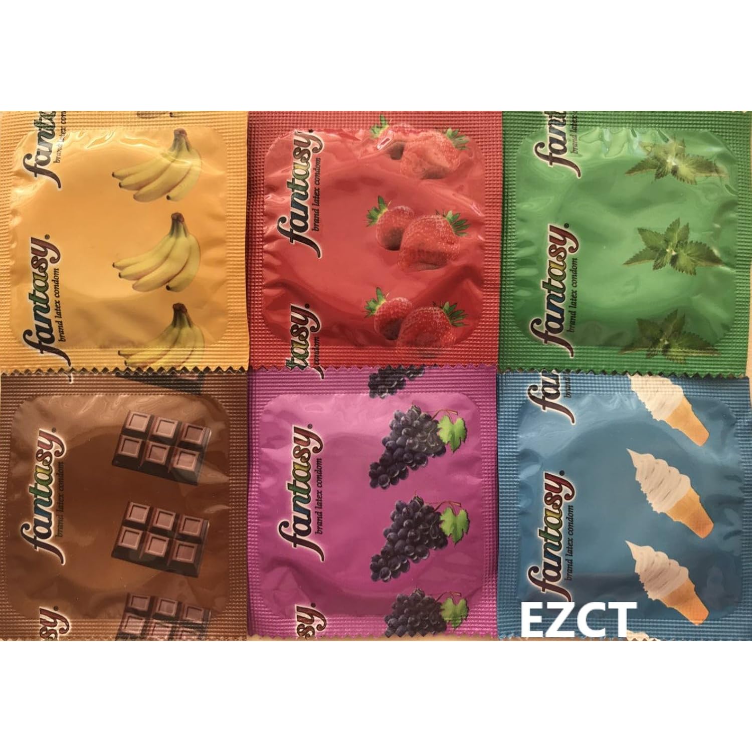 Fantasy Flavored Condoms, 12 Pack - Vanilla, Strawberry, Mint, Grape, Chocolate, Banana