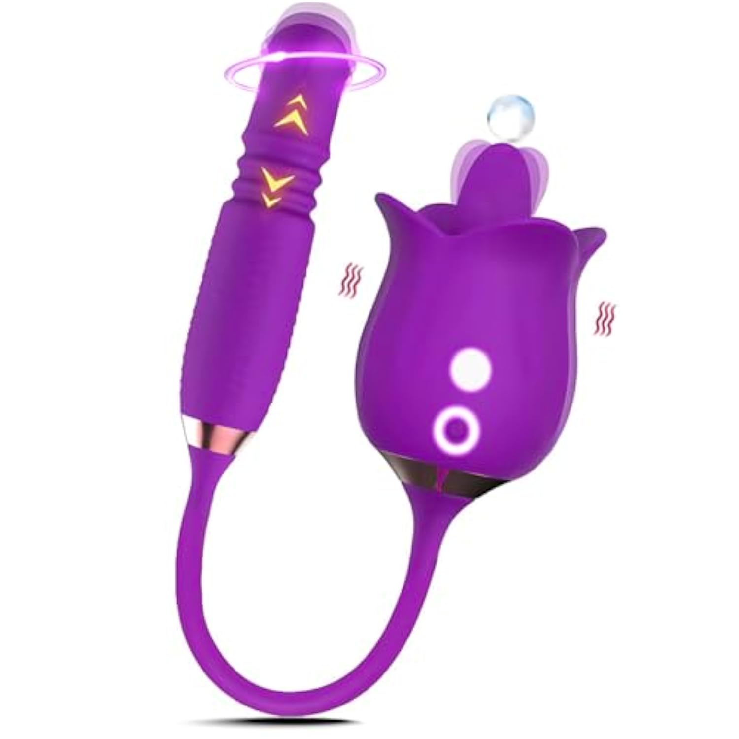 Sex Rose Vibrator Dildo 4In1 Adult Toy For Women With 10 Tongue Licking, Vibration, Rotating & Thrusting Dildo G Spot Vibrator, Anal, Nipple Clitoral Stimulator For Female,Men Or Couples. (Purple)