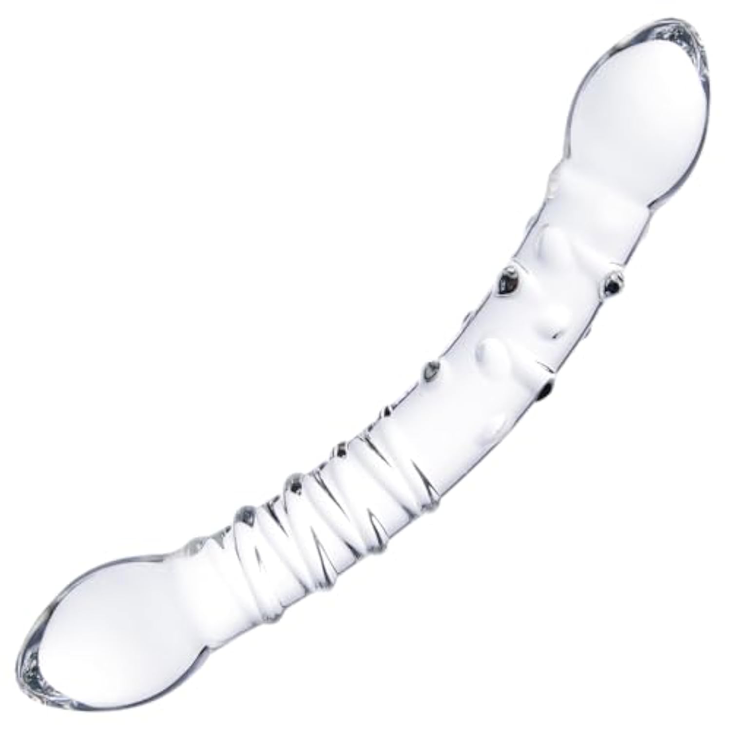 9.5" Glass Double-Ended Clear Dildo, Pleasure Wand With Ribbed And Dotted Texture, Crystal Curved Dual-Headed Transparent Dildo, G-Spot And Prostate Massager Anal Plug, Dual Toy For Men And Women