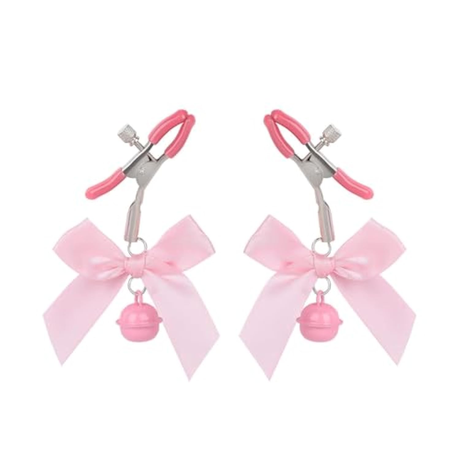2PCS Non-Piercing Nipple Clamps – Adjustable Stainless Steel Bow Clips with Bells (Pink)