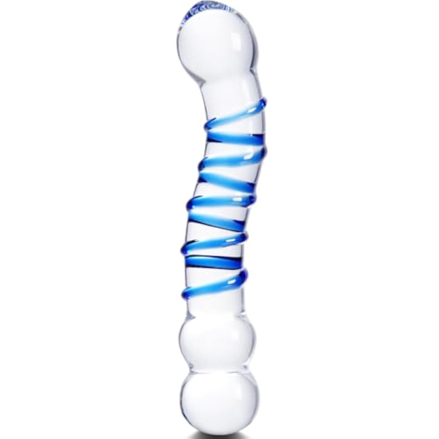 7.9 Inch Double-Ended Glass Dildo, Blue Spiral Ribbed Crystal Clear Anal Dildo, Dual-Headed Beaded Dot Sensation Wand,Double-Ended G-Spot Prostate Vaginal And Anal Massager Sex Toy For Men And Women