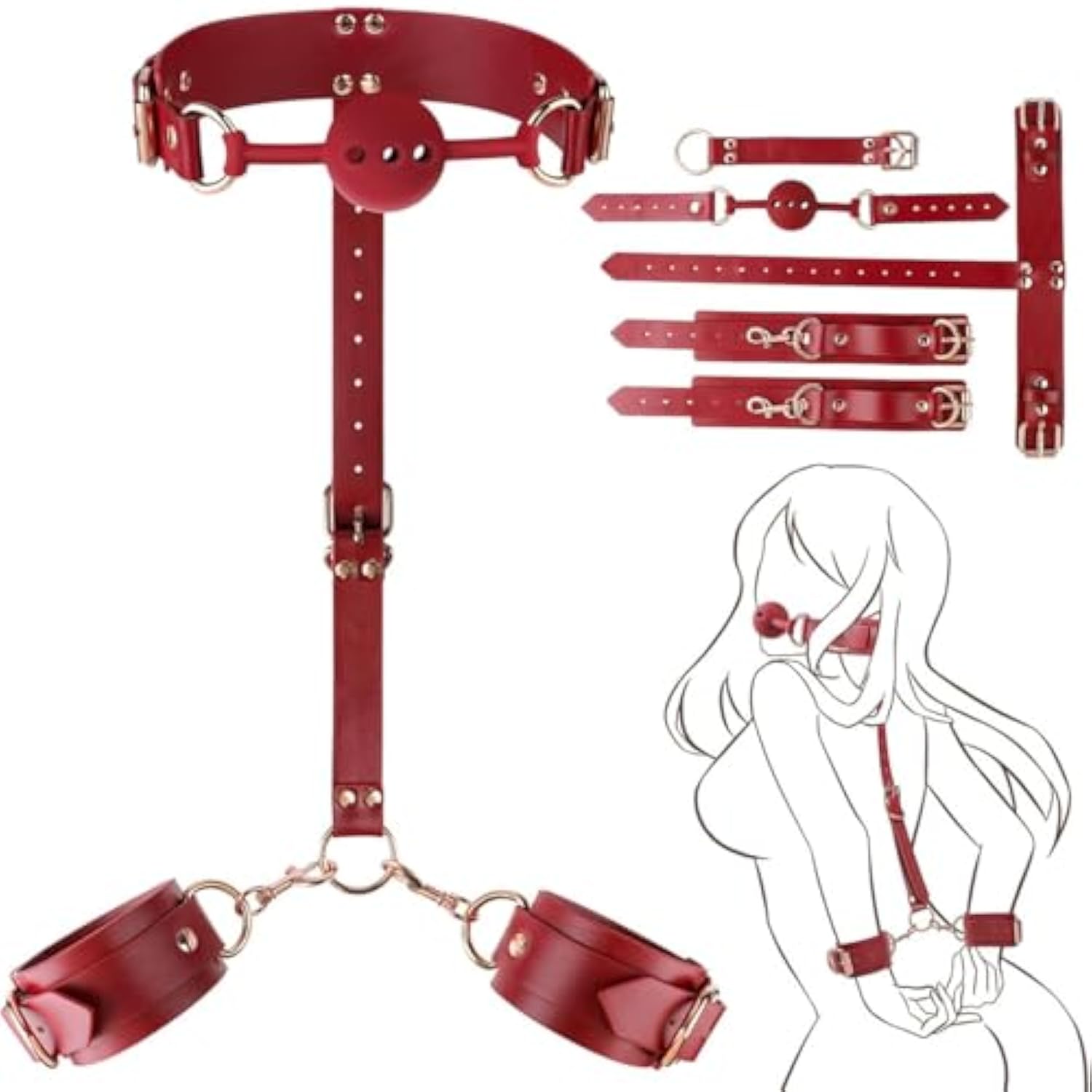 Bdsm Adult Bondage, Restrictive Play Beginner Bondage Gear For Male Female Couples With Gag Handcuffs Collar Adjustable Bondage Gear Accessories Role Playing Sexy Toys For Couples