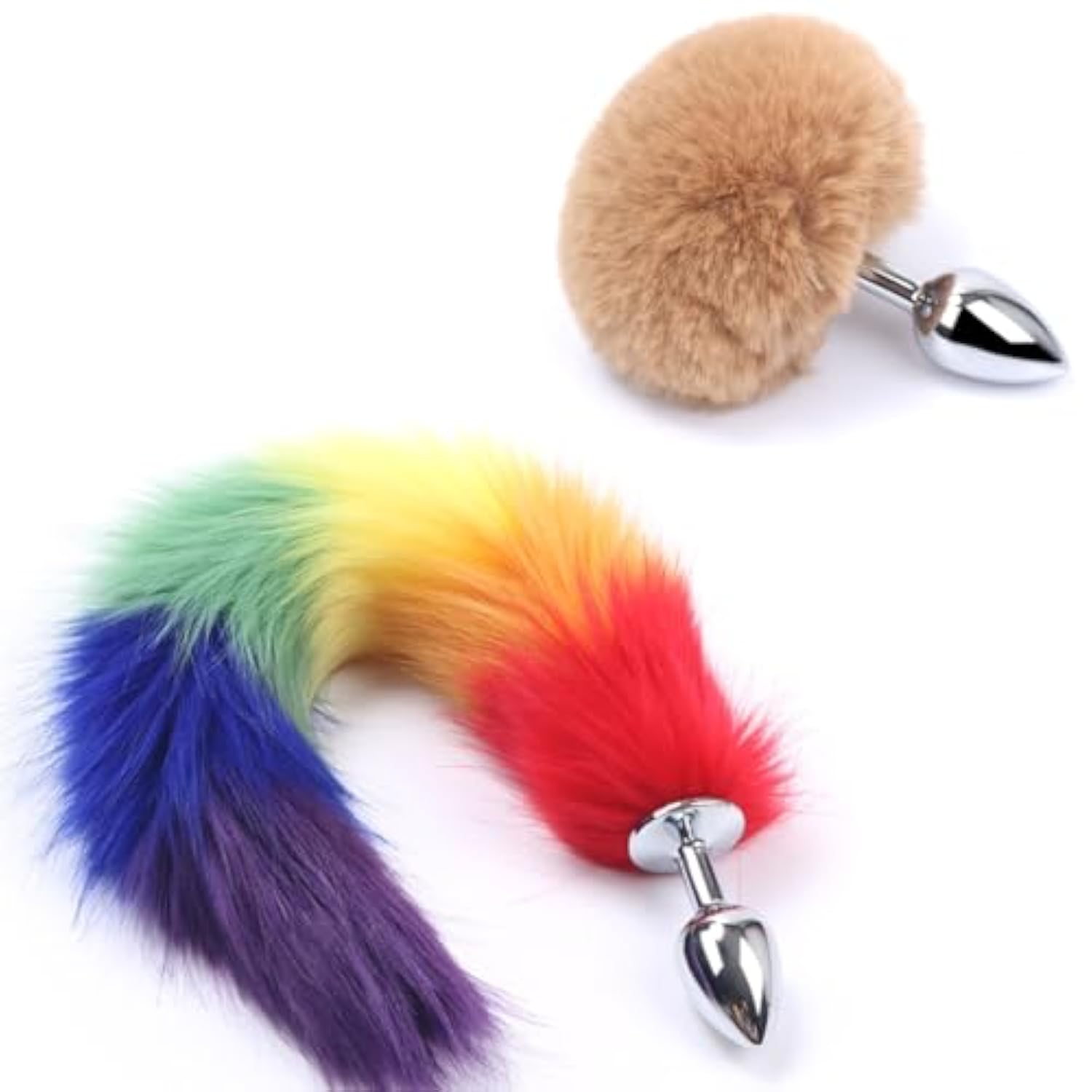 2Pcs/Set Fox Tail Anal Butt Plug Bunny Tail Stainless Steel Plug Sexy Toys Flirting Tools For Adults Cosplay &Sm Role Play Gradient (Purple)