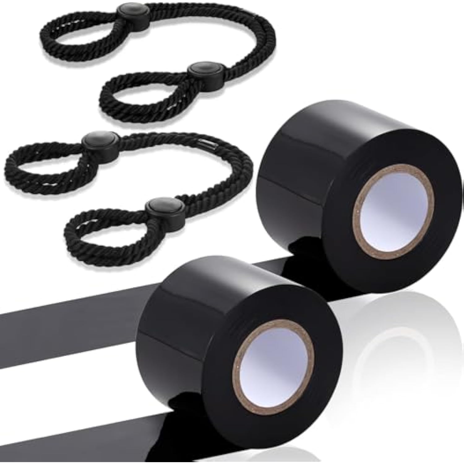 Sex Toys Bdsm Bondage Restraint Bundle Set, Rope Handcuffs Leg Cuffs Wrist Cuffs 2-Piece Set Sex Bondage And Pvc Static Tape 82.2Ft (2 Rolls) For Beginner Adult Sm Men And Women Games (Black)