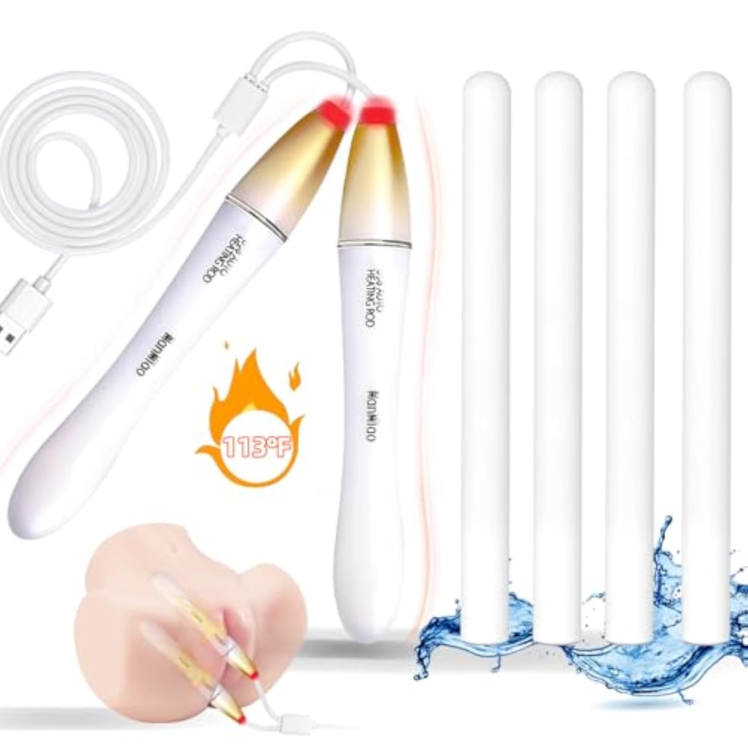 Double Toys Heater Male Masturbators Heating Rods Double Pocket Pussy Warmer Heating Sticks For Sex Doll Anal Vaginal Adult Sex Toy 2 Heater In 1 Cable With 4 Drying Rods
