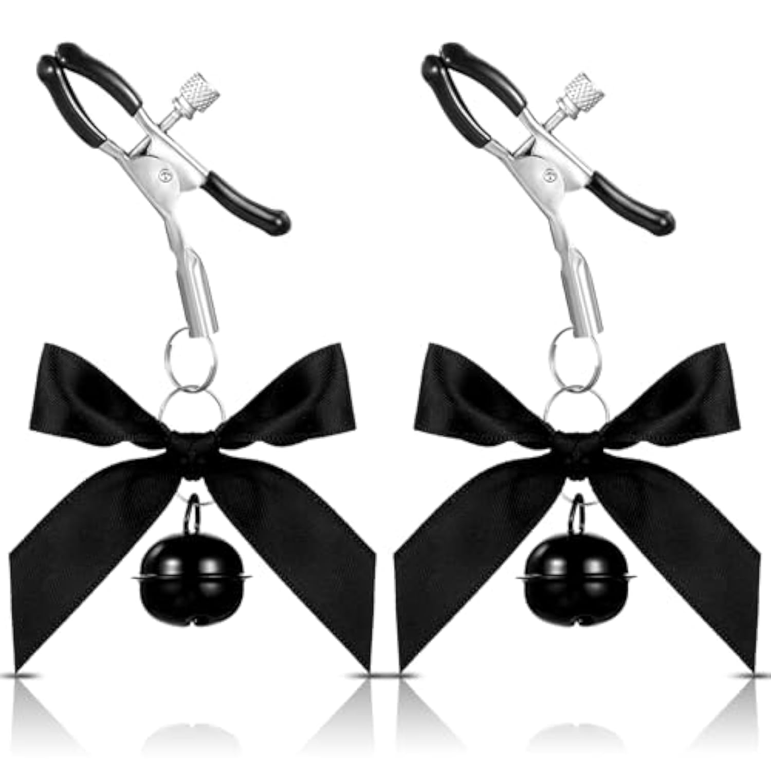 2PCS Non-Piercing Nipple Clamps – Adjustable Stainless Steel Bow Clips with Bells