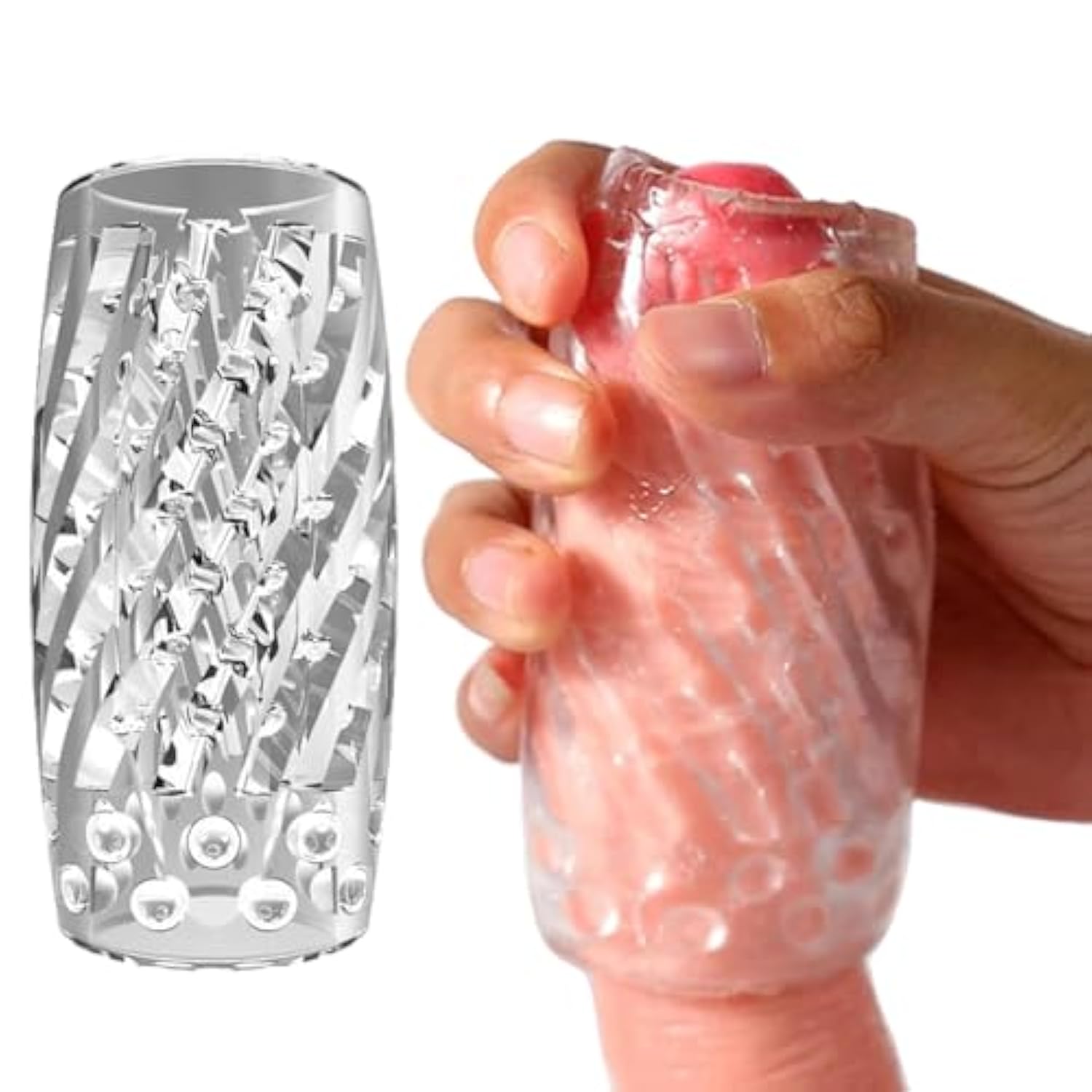 Reusable Male Masturbator Cup Male Masterburbatar Penis Sleeve Sex Toys Transparent Crystal Vagina Textured Tunnel Pocket Pussy Stroker Adult Sex Toys Silicone Artificial Pussy For Men
