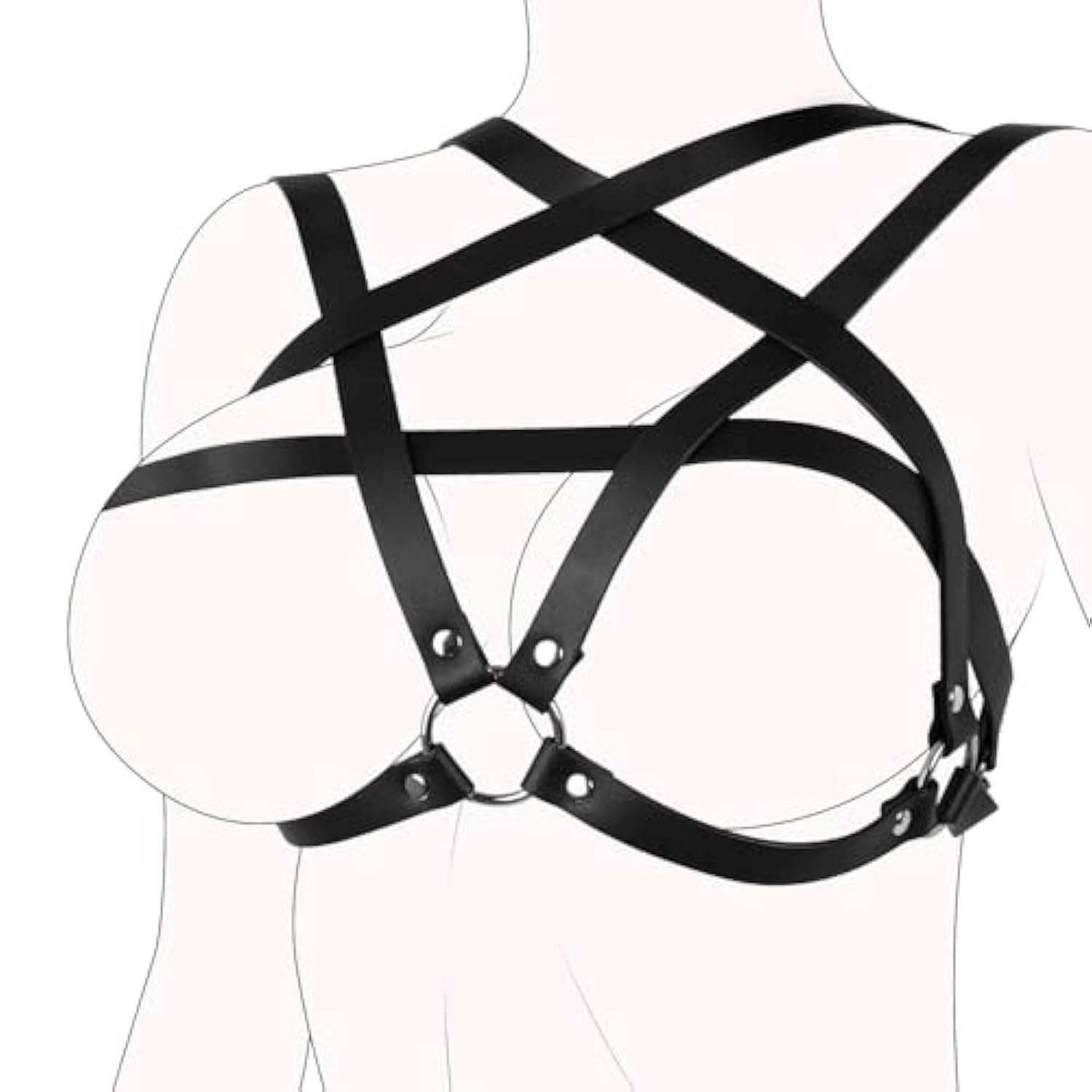 Sex Bondage Bdsm Restraints - Adjustable Pentagram Chest Harness Strap, Vegan Leather Gothic Cage Bra, Bed Adult Sm Games Sex Toys Women Beginners