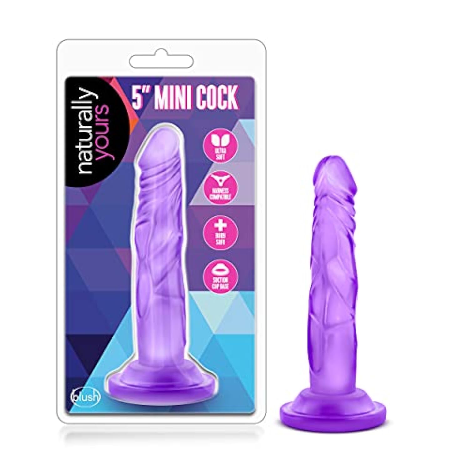 Blush Naturally Yours 5.75" Realistic Slim Dildo - G-Spot Petite Pussy Cock - Suction Cup, Harness Compatible, Soft Tpe - Anal Beginner & Pegging Adult Sex Toy Penis For Women, Men & Couples -(Purple)