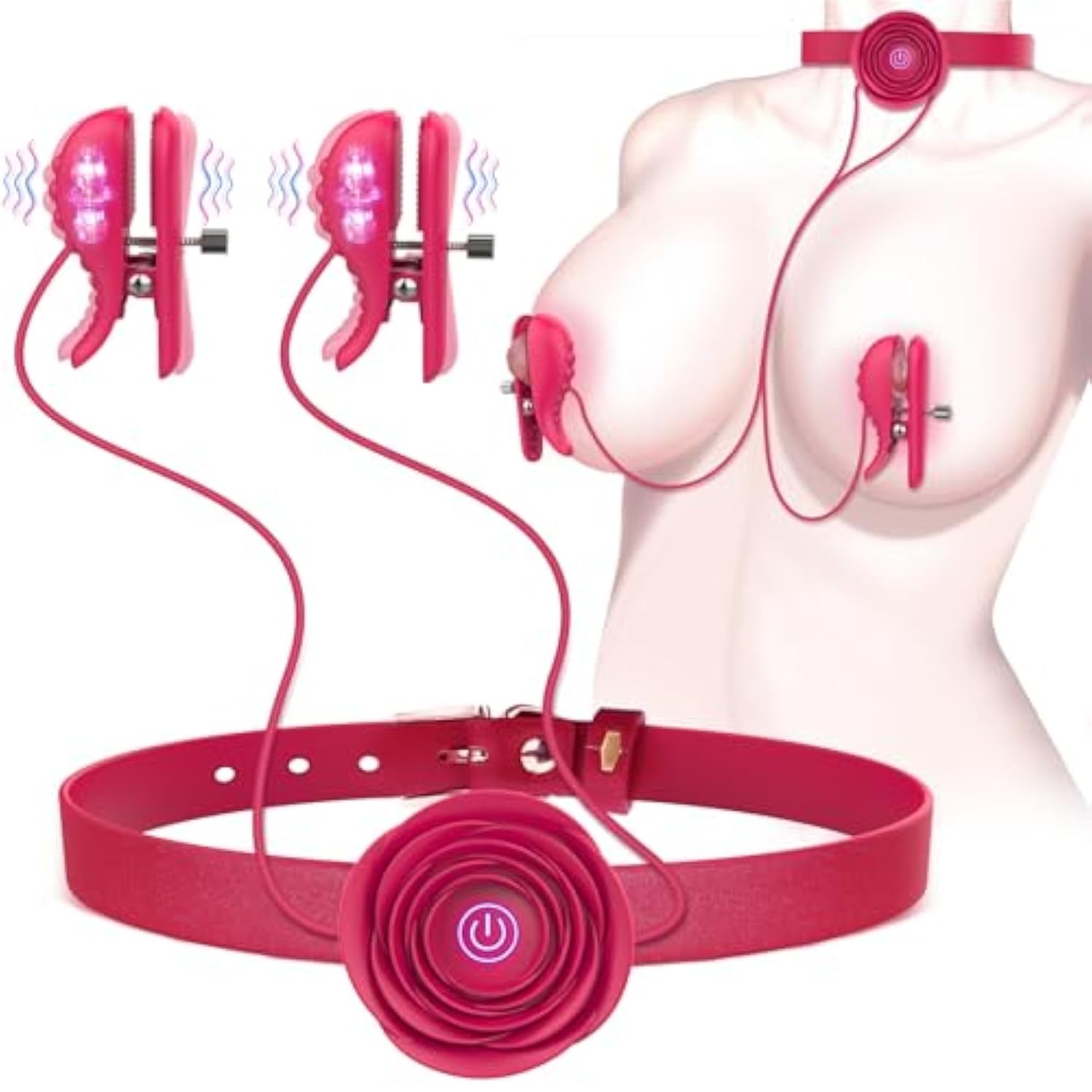 Nipple Toys Vibrator With Bdsm Rose Necklace Sex Toys, Nipple Clamps Sex Pleasure Tools For Women Couples, Adjustable Nipple Clips Vibrators With Bdsm Choker Breast Flirting Stimulate