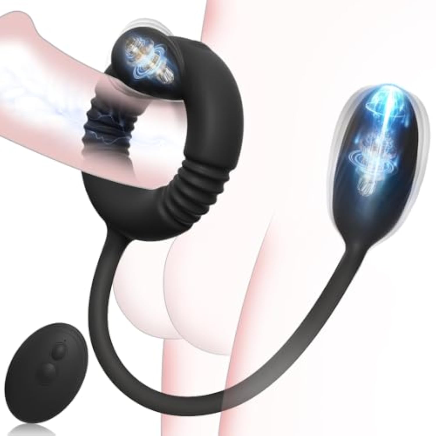 Vibrating Cock Ring With Prostate Massager Anal Vibrator, Silicone Pleasure Penis Ring, Clitoral Stimulator, Dual Motors 10 Vibrations Remote Control Anal Butt Plug For Men Couples Adult Sex Toys