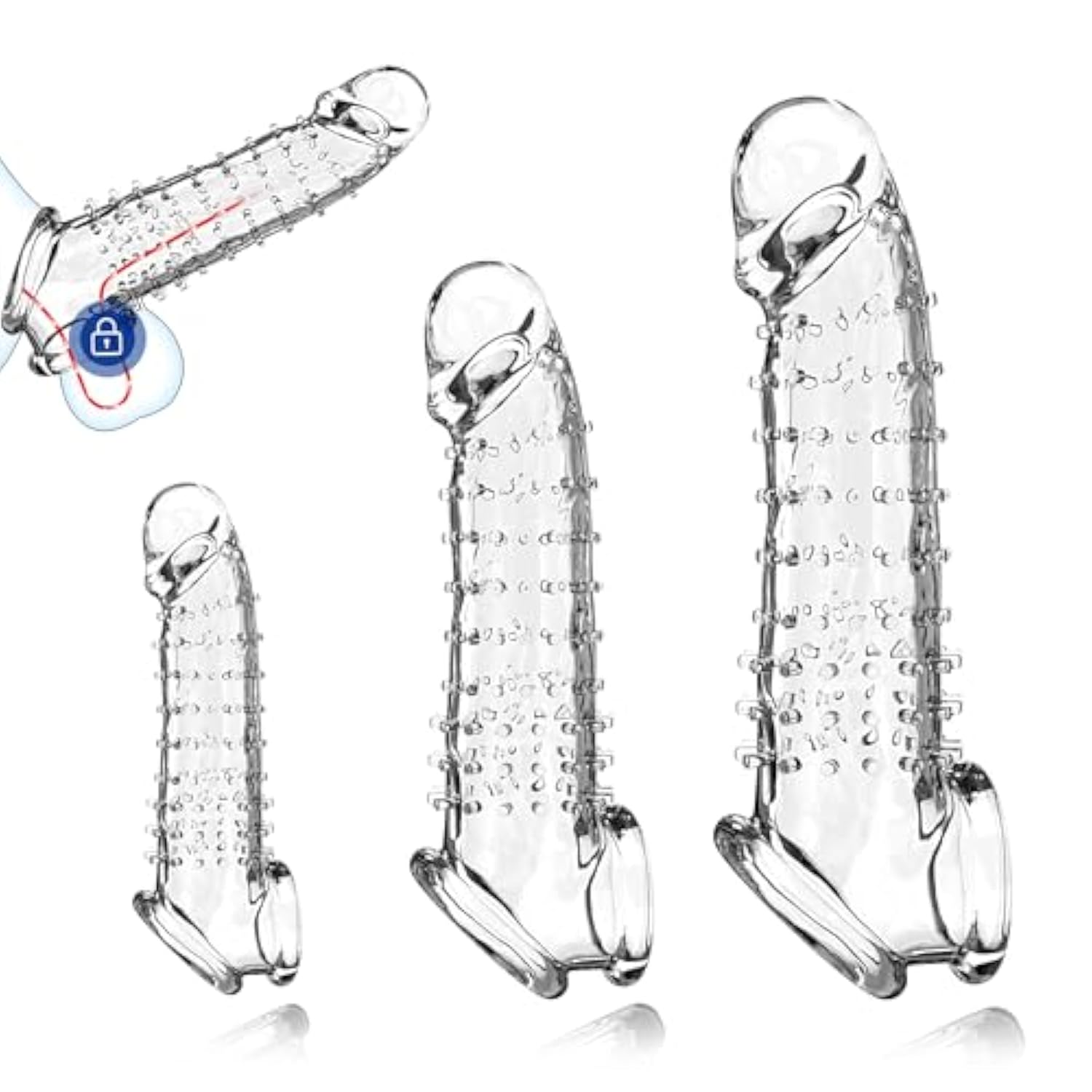 Penis Sleeve Cock Ring - 3 Size Reusable Soft Clear Cock Sleeve Penis Extender Graininess Shaped Adult Sex Toys For Men Women, Durable Penis Ring Penis Enlargement Male Sex Toys For Couples Pleasure