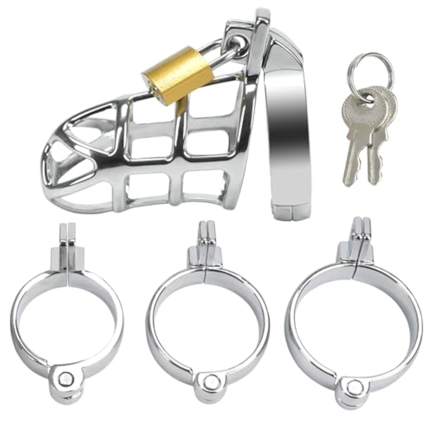 Male Cock Cage Chastity Device - Chastity Device Locked Cage Sex Toy For Men With 3 Different Sizes Rings Adult Sex Toy For Male Penis Exercise 2 Keys Included
