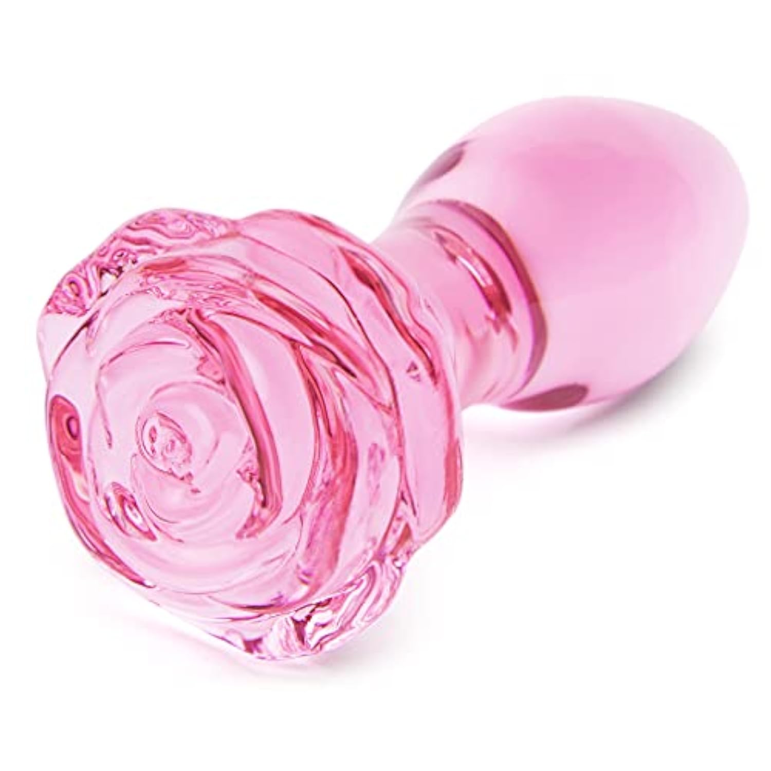 Full Bloom Rose Butt Plug - 4 Inch Glass Anal Plug - Hypoallergenic Waterproof Anal Toy - Pink