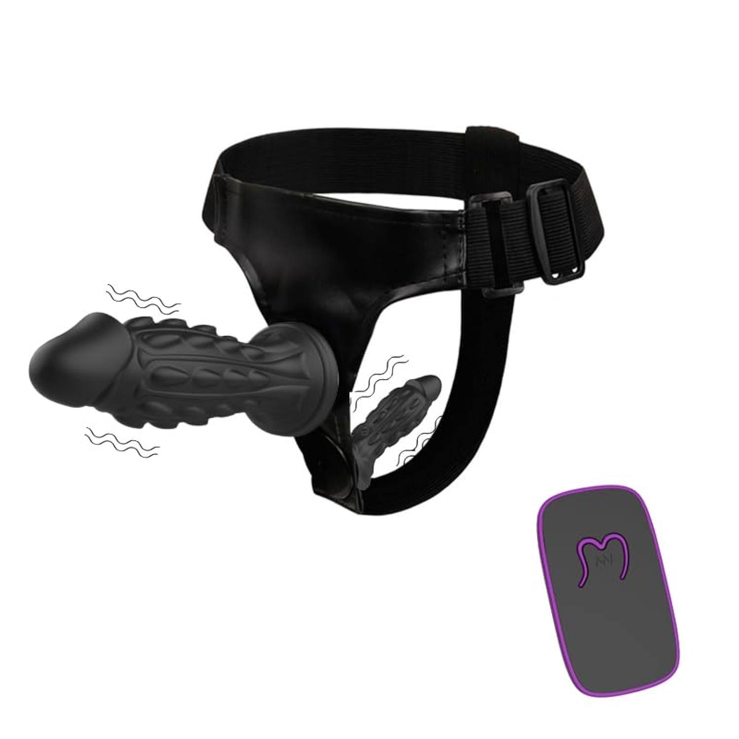 Harness Strap-On Dildos With 2 Silicone Dildos And 10 Strong Vibration Modes, Sex Toys With Adjustable Strap For Female Couple Lesbian, Anal G-Spot Stimulation Realistic Dildo, Black