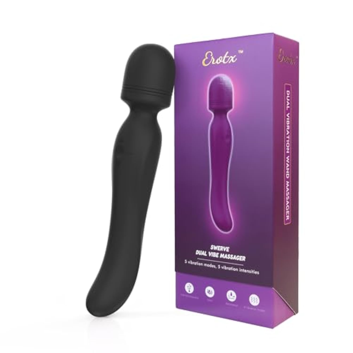 Swerve Dual-Function Rechargeable Power Wand Massager & G-Spot Vibrator, Ultra-Soft Silicone For Gentle Clitoral Stimulation, 5 Modes & Intensities, Adult Sex Toys For Women & Couples (Black)