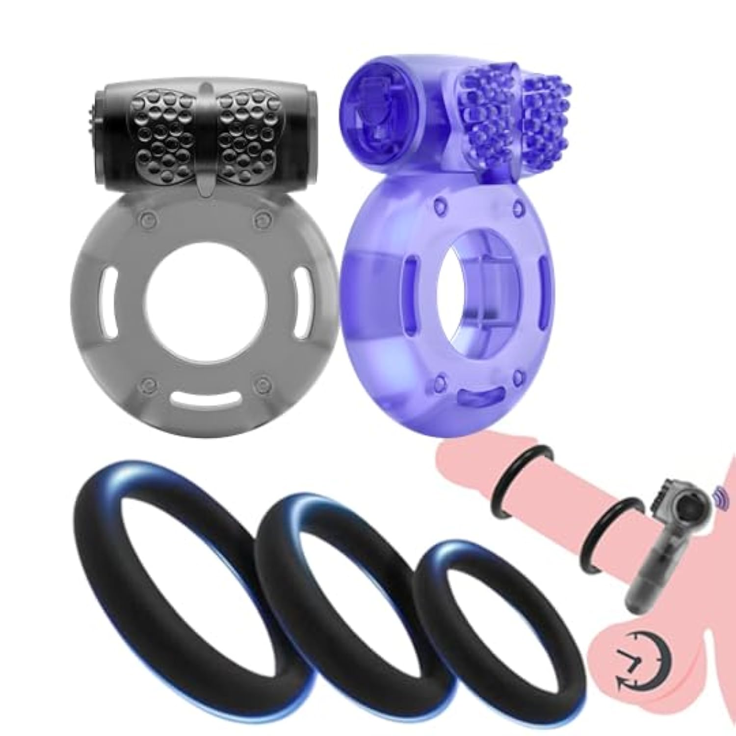 5Pcs Vibrating Cock Ring Sex Toys Penis Rings, Cockring Clitoral Vibrator Penis Sleeve Couple Vibrator, Erection Enhancing Sexual Stimulator Sex Toys For Men & Couples