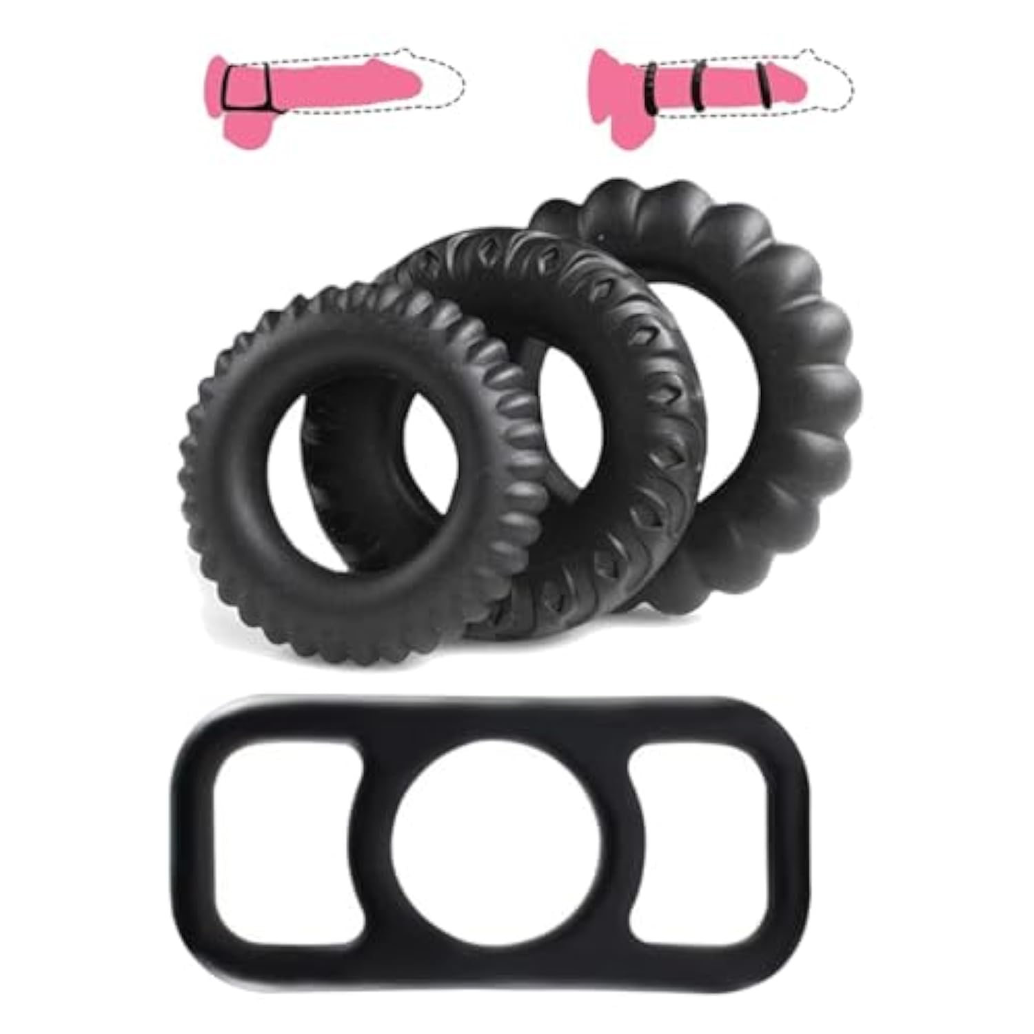 4Pcs Silicone Cock Ring Set With Ball Stretcher Different Size Penis Rings Kit Combination For Erection Enhancing, Male Cock Sleeve Penis Enlargement Stretchy Adult Sex Toys For Men Couples