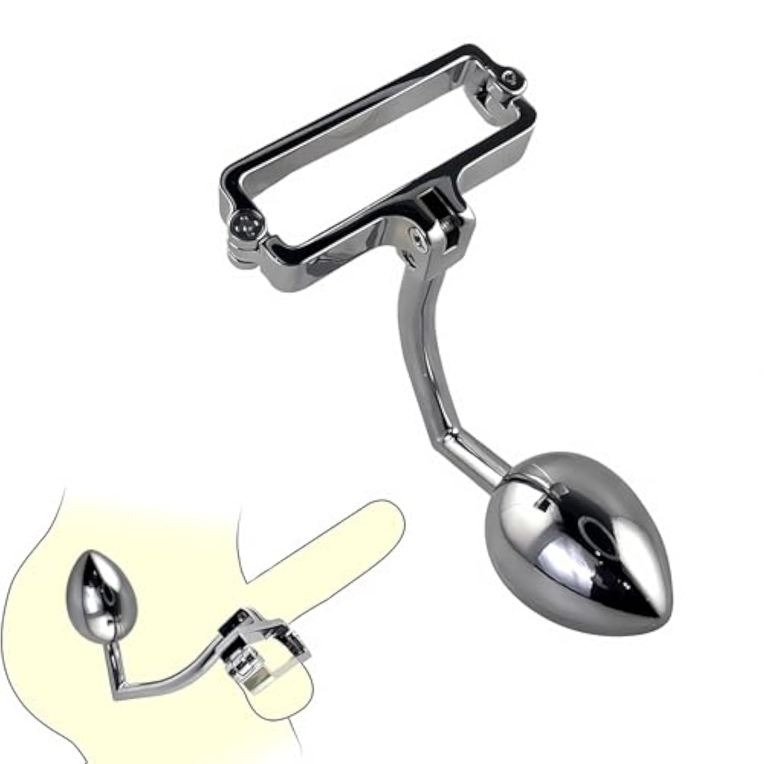 Stainless Steel Cbt Testicle Crusher 2-In-1 Butt Plug Anal Hook Scrotum Stretcher With Locking Bondage Chastity Device Bdsm Training Kit For Kinky Advanced Sensation Play Male Torture Games Couples