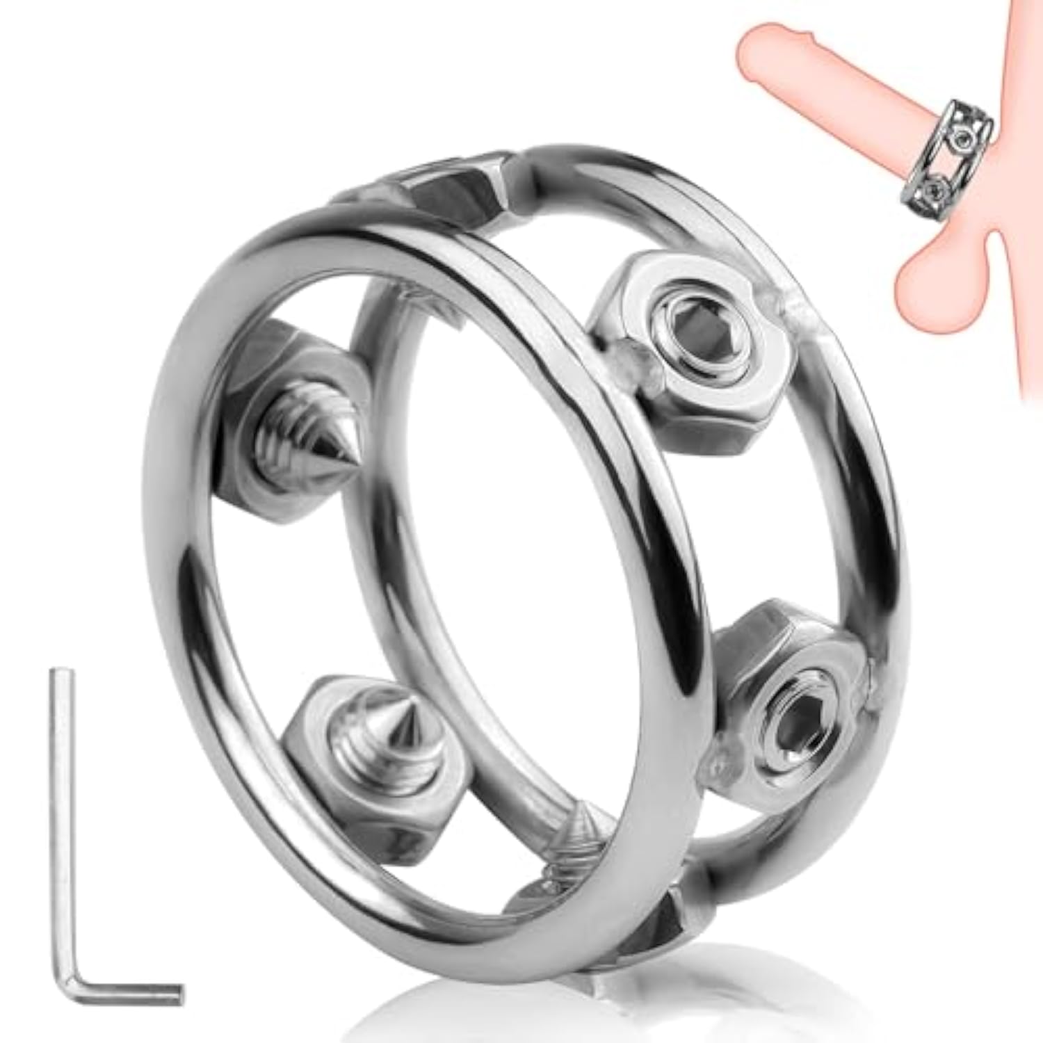 Stainless Steel Penis Ring Metal Cock Ring With 6 Adjustable Screws For Penis Restraint Punishment Stimulation Pleasure Cockring For Men Bdsm Male Sex Toys (1.77 In)