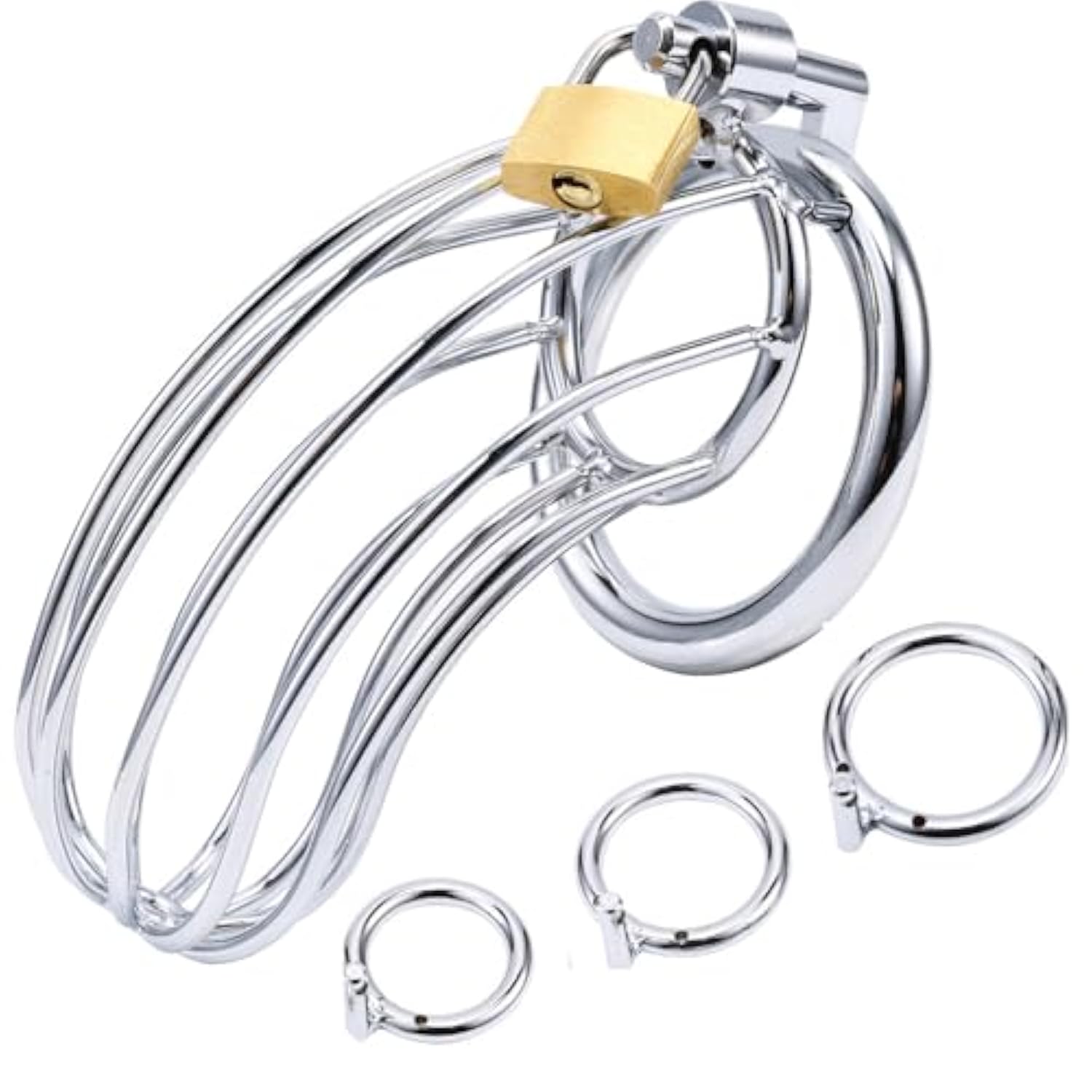 Male Chastity Cage - Large Metal Cock Cage Chastity Device Locked With 3 Sizes Rings And 2 Keys, Adult Sex Toys & Games For Men Penis Exercise And Abstinence, Silver