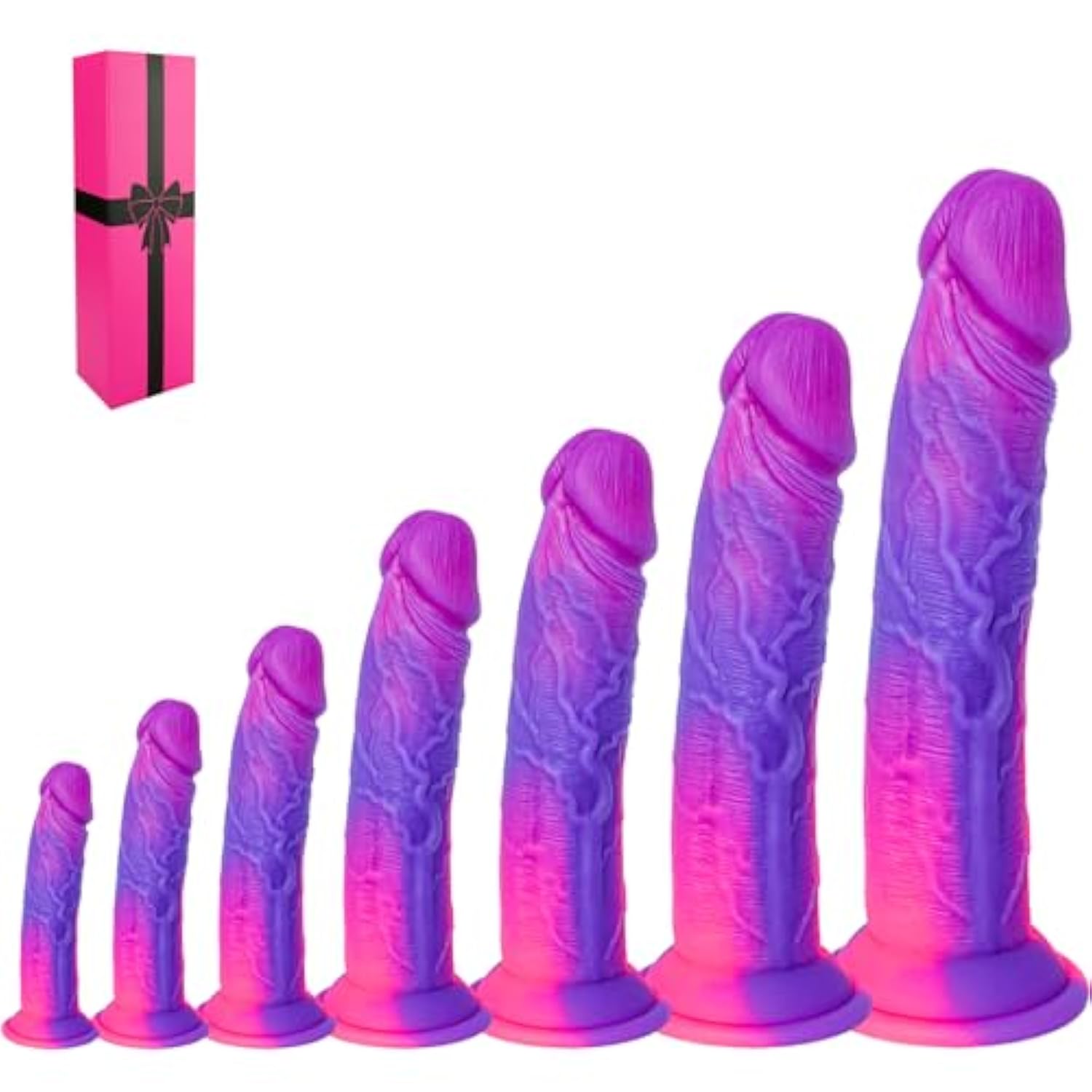 7-Piece Realistic Soft Silicone Dildo Set (5", 6", 7", 8", 9",10",12"), Fantasy Suction Cup Dildo Anal Plug Training Set, Small Big Dildos Strap-On Sex Toys For Women Men Beginners To Advanced Users