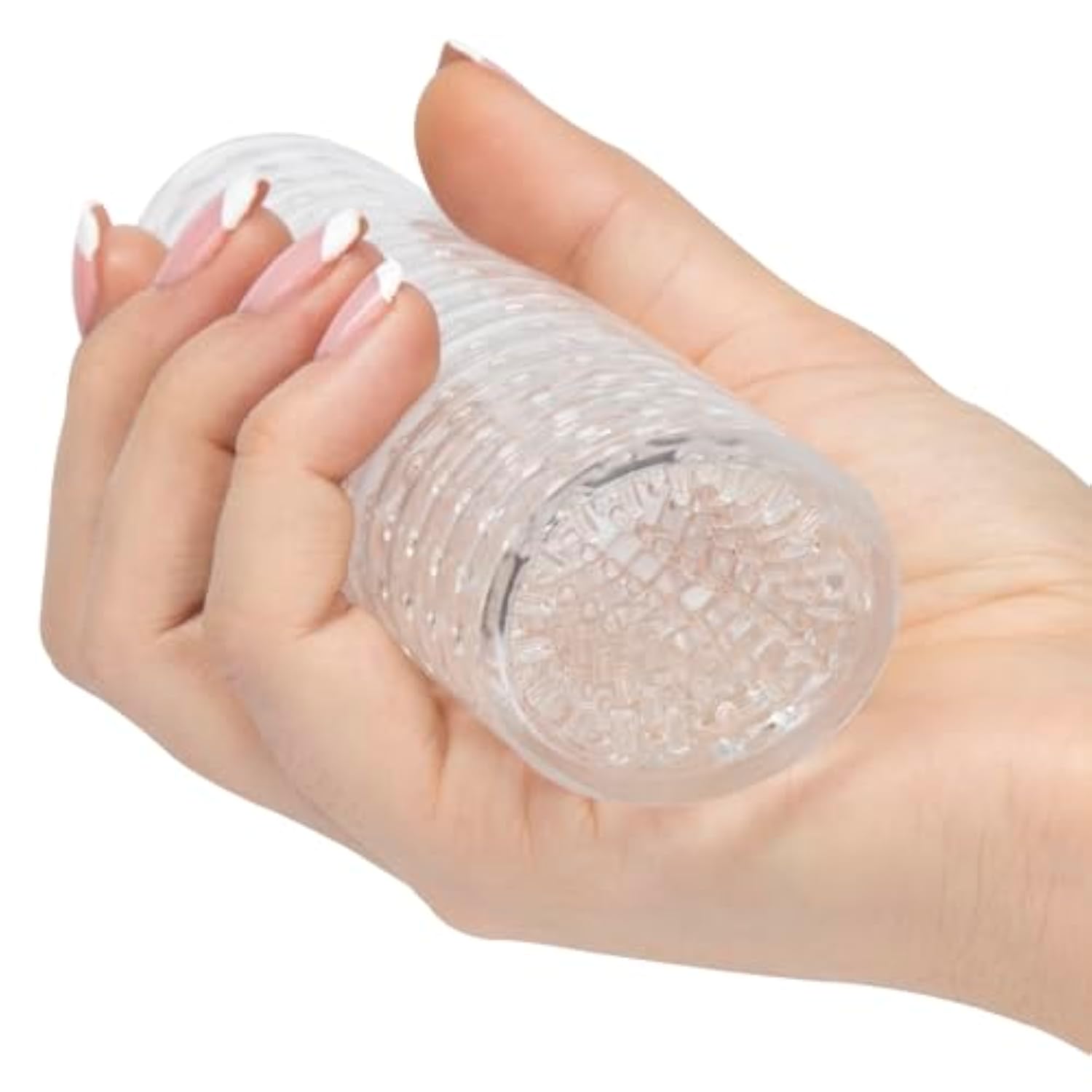 Clear Textured Male Masturbator - Soft Plastic - Latex & Phthalate Free - Beginner Friendly