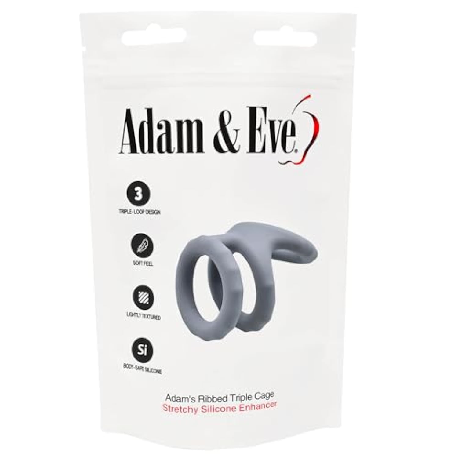 Adam'S Silicone Triple Ring Cage, 3 Soft Snug Loops For Enhanced Erection Support, Ball & Shaft Penis Rings, Hypoallergenic Ribbed Design, Lasting Performance, 2.75 X 2.1 Inches