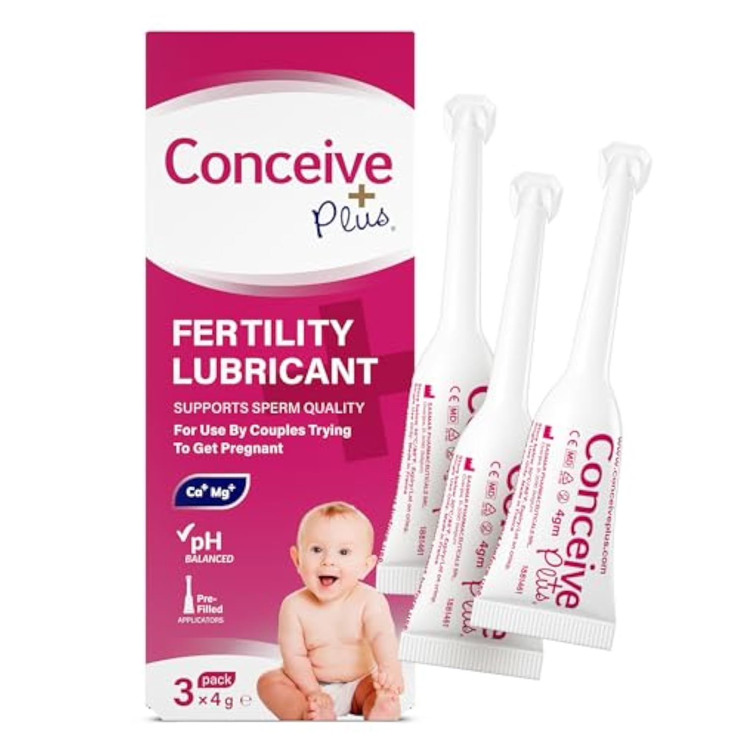 Fertility Lubricant Pre Filled Applicators, Fertility & Sperm Friendly Lube For Couples Ttc - Water Based Vaginal Moisturizer Safe For Pregnancy | 3 X 4G For Conception Support